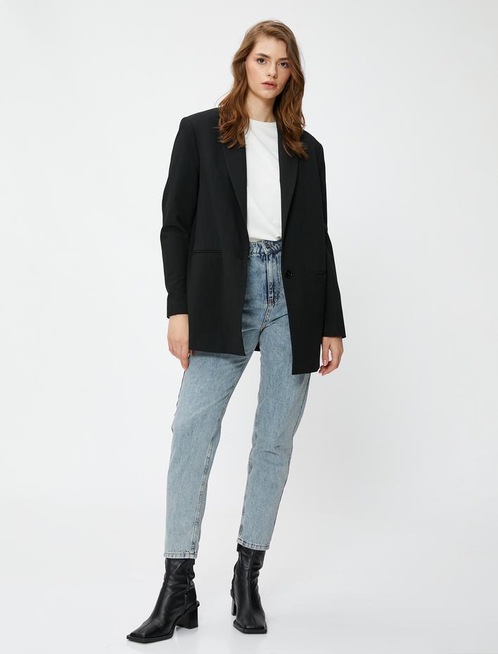  Yüksek Bel Kot Pantolon Hafif Dar Paça - Mom Jeans