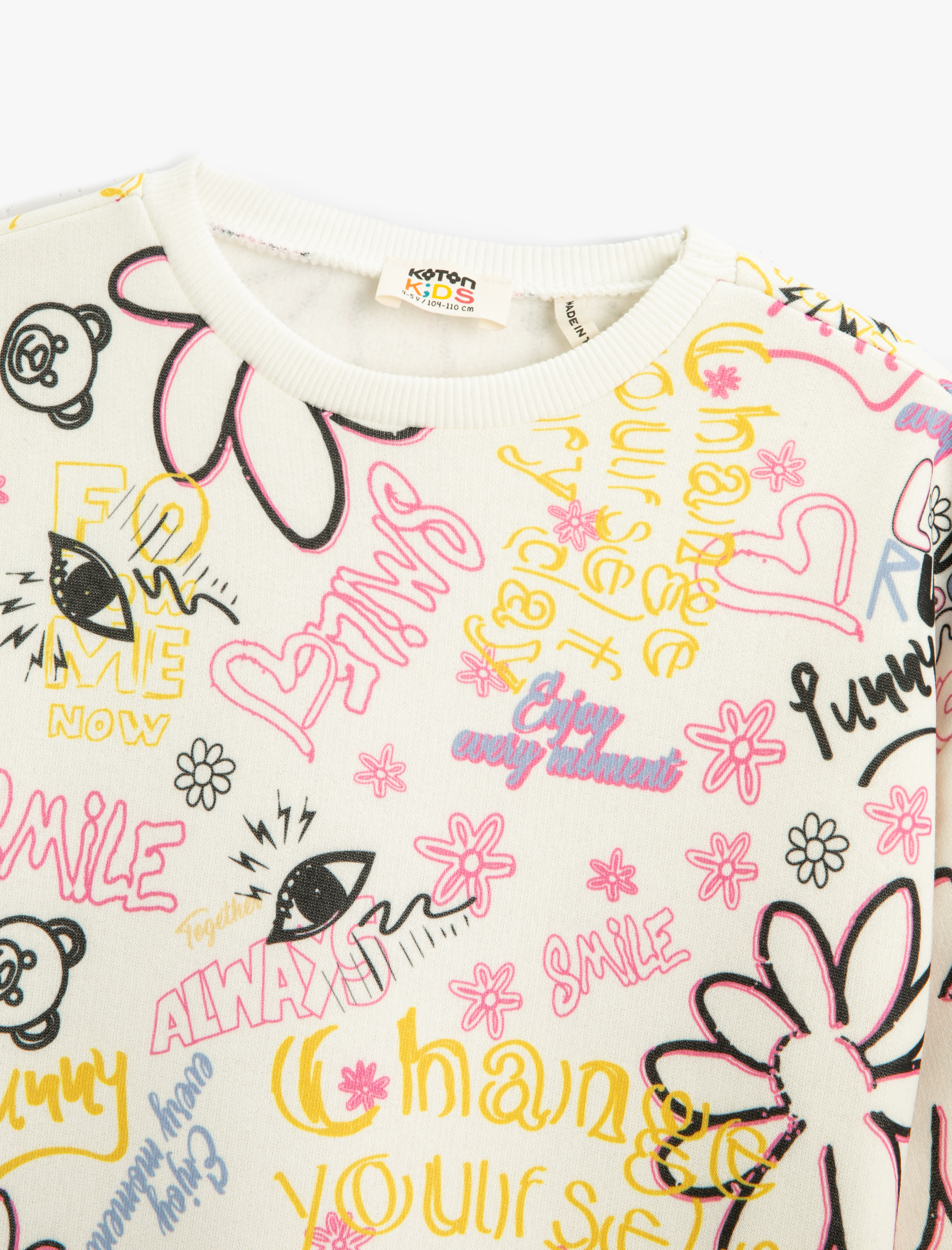  Kız Çocuk Sweatshirt Baskılı Bisiklet Yaka Uzun Kollu Şardonlu