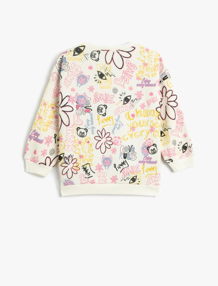 Kız Çocuk Sweatshirt Baskılı Bisiklet Yaka Uzun Kollu Şardonlu