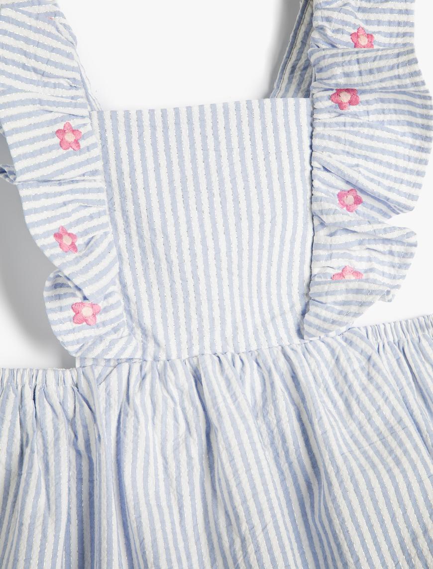  Kız Bebek Salopet Elbise Fırfırlı Çiçek İşleme Detaylı Arkası Çapraz Askılı