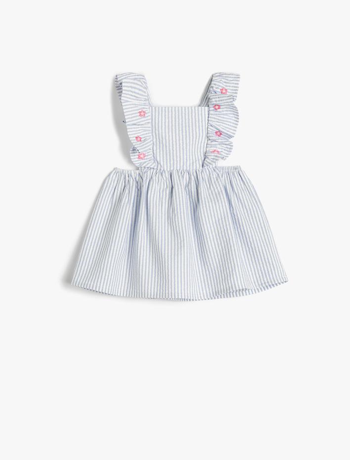 Kız Bebek Salopet Elbise Fırfırlı Çiçek İşleme Detaylı Arkası Çapraz Askılı