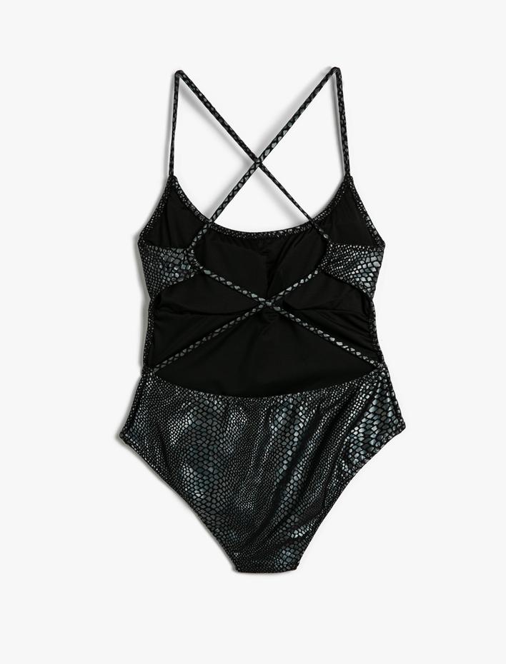  Askılı Mayo U Yaka Jakarlı Desenli Kaplı