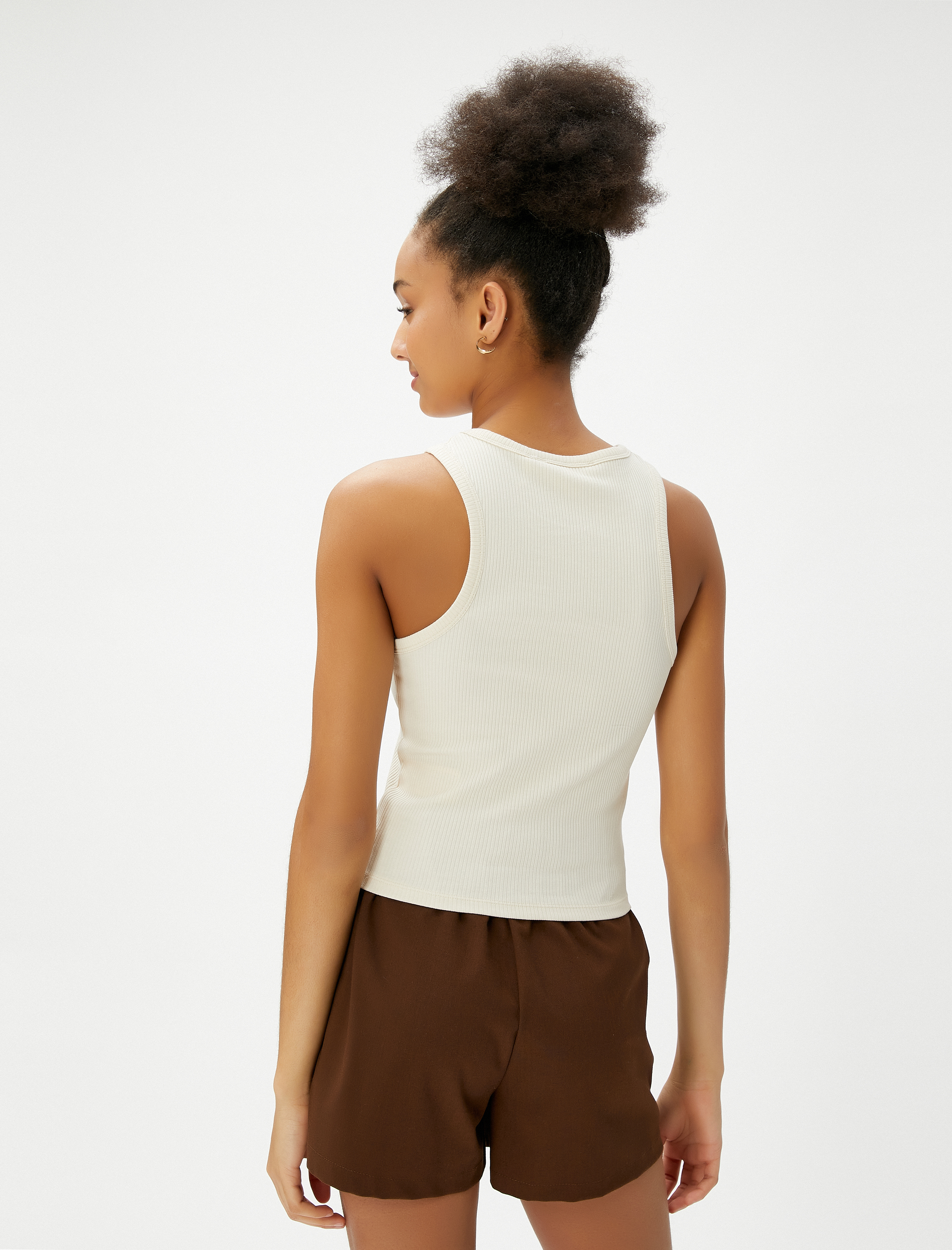   Halter Yaka Fitilli Atlet Basic Biye Detaylı Pamuklu