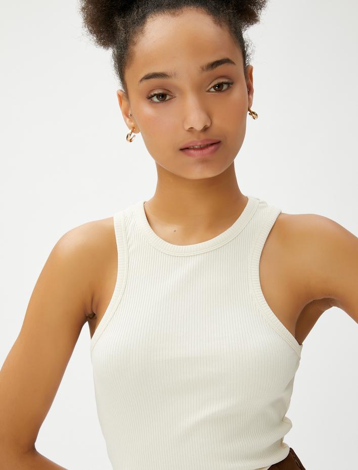  Halter Yaka Fitilli Atlet Basic Biye Detaylı Pamuklu