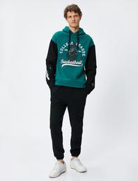 Oversize Sweatshirt Kapşonlu Kolej Baskılı Şardonlu