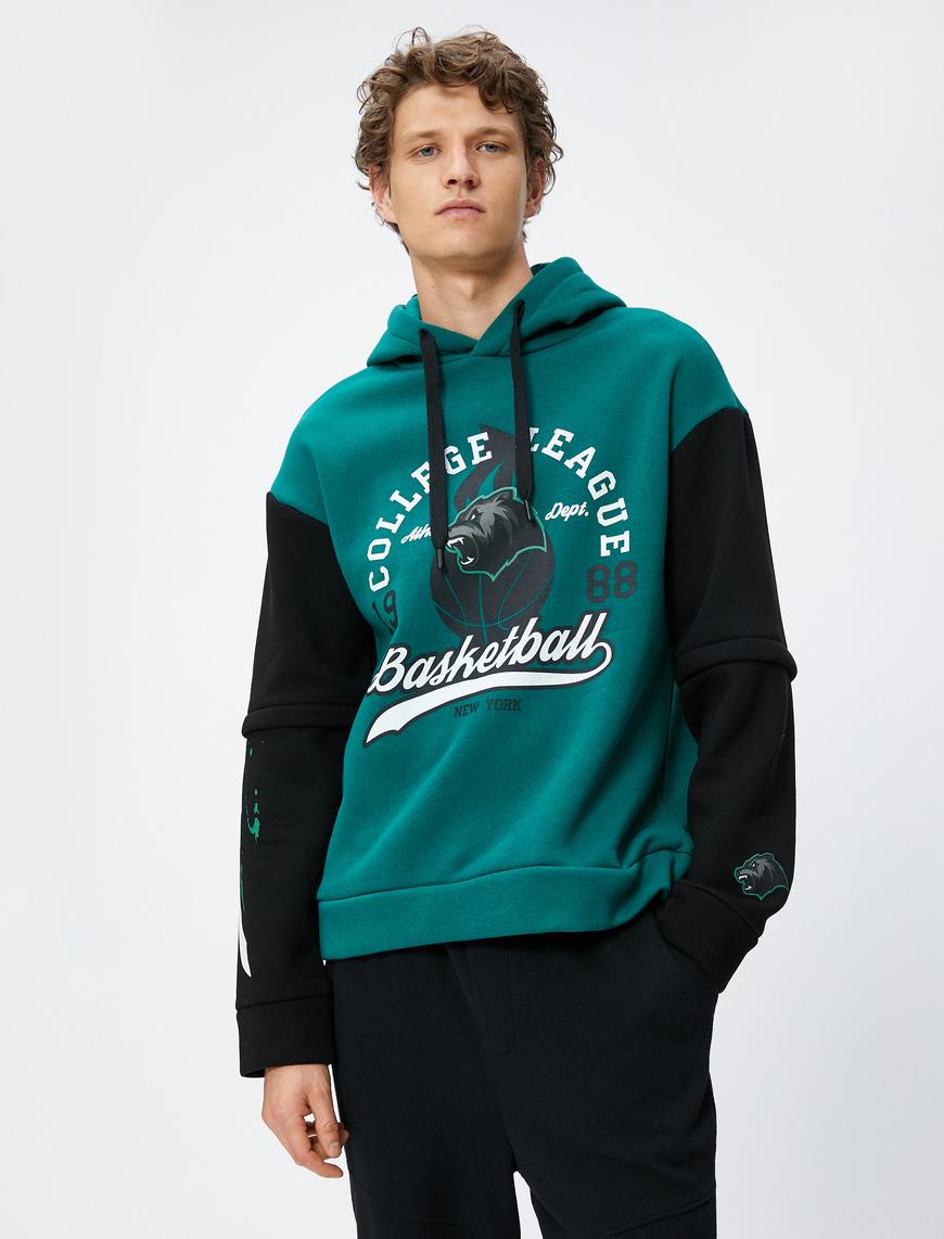   Oversize Sweatshirt Kapşonlu Kolej Baskılı Şardonlu