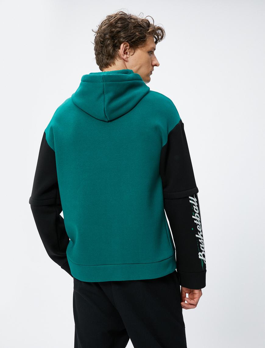   Oversize Sweatshirt Kapşonlu Kolej Baskılı Şardonlu