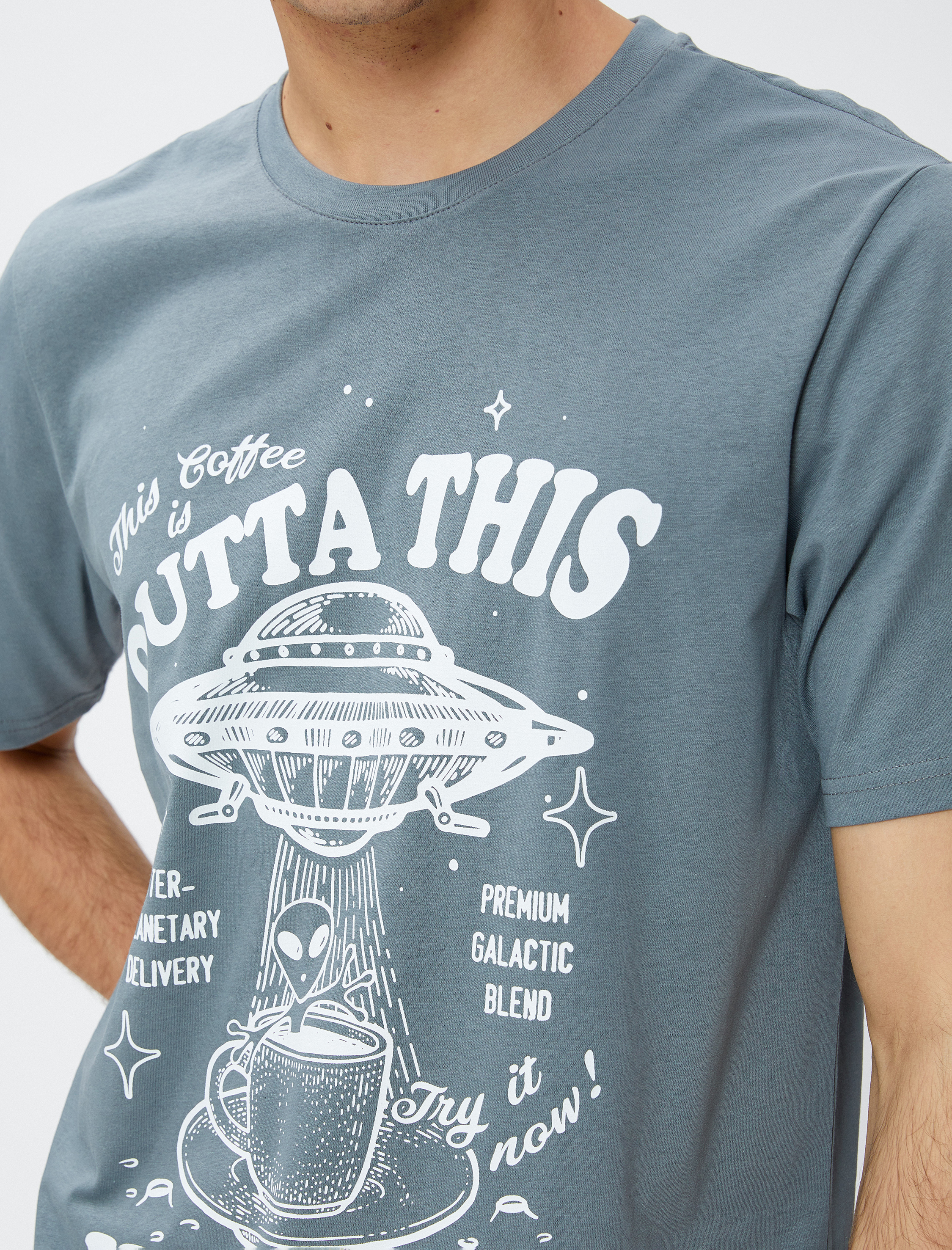   Baskılı Tişört Uzay Temalı Bisiklet Yaka Pamuklu