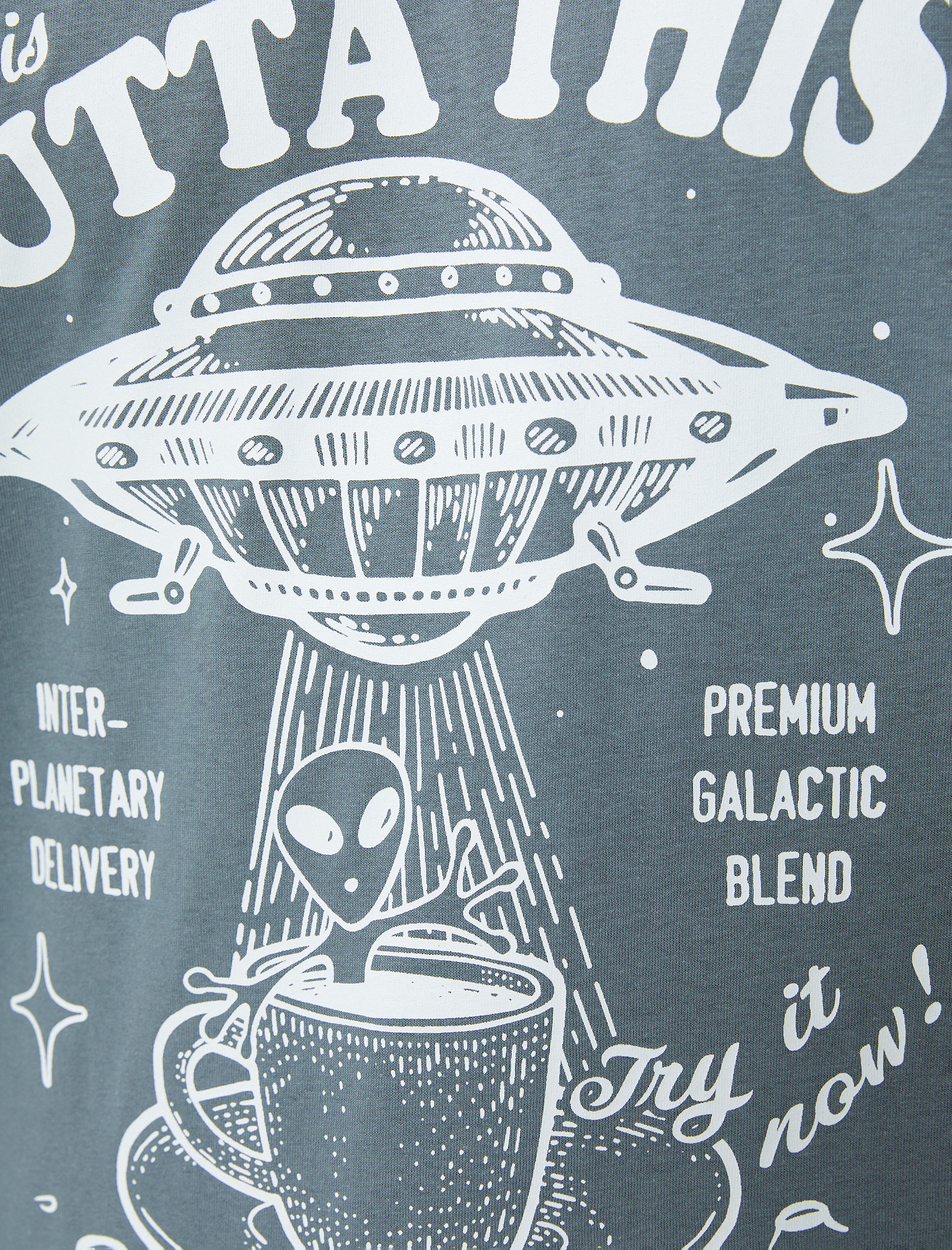   Baskılı Tişört Uzay Temalı Bisiklet Yaka Pamuklu