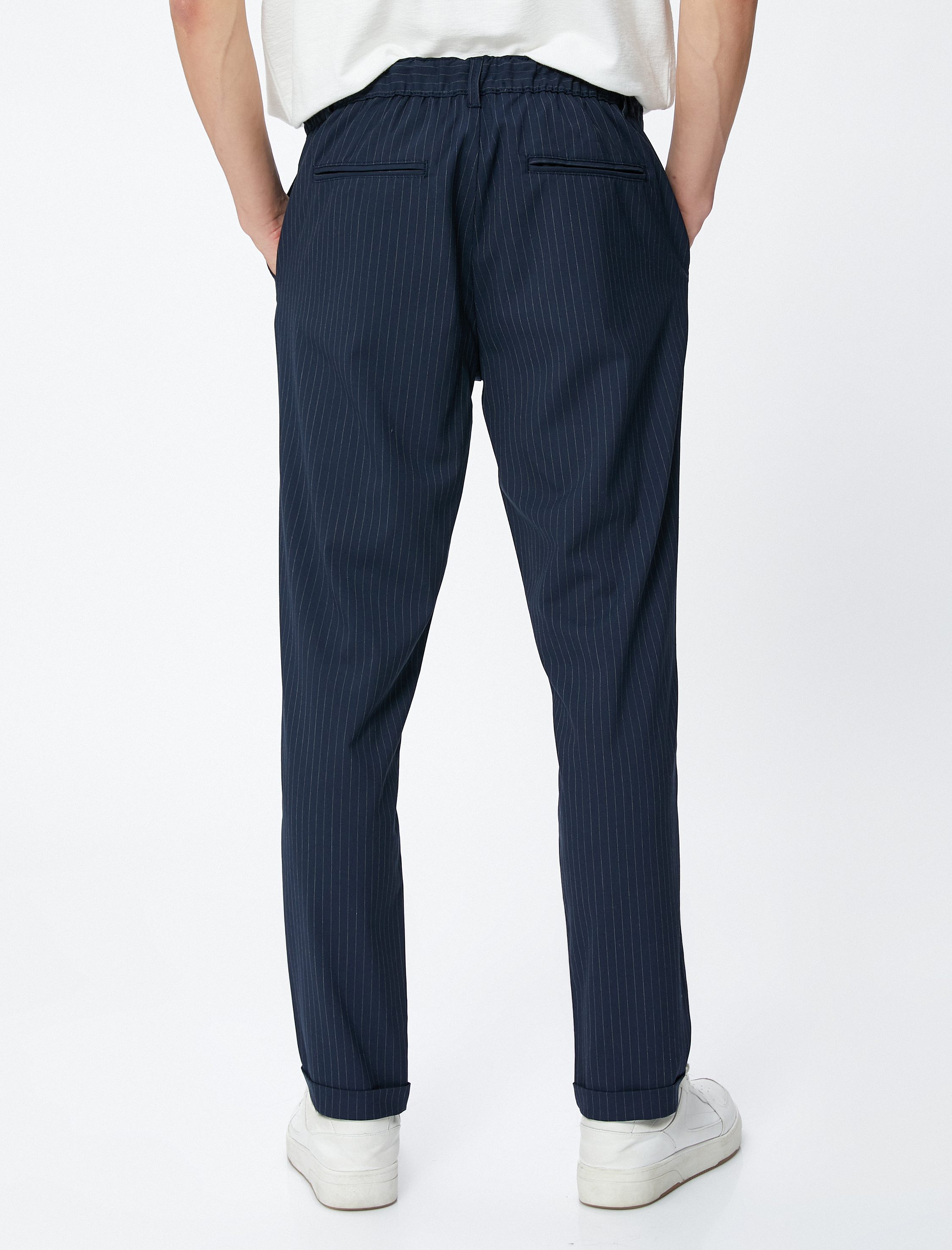   Kumaş Pantolon Slim Fit Beli Bağcıklı Cepli Viskon Karışımlı