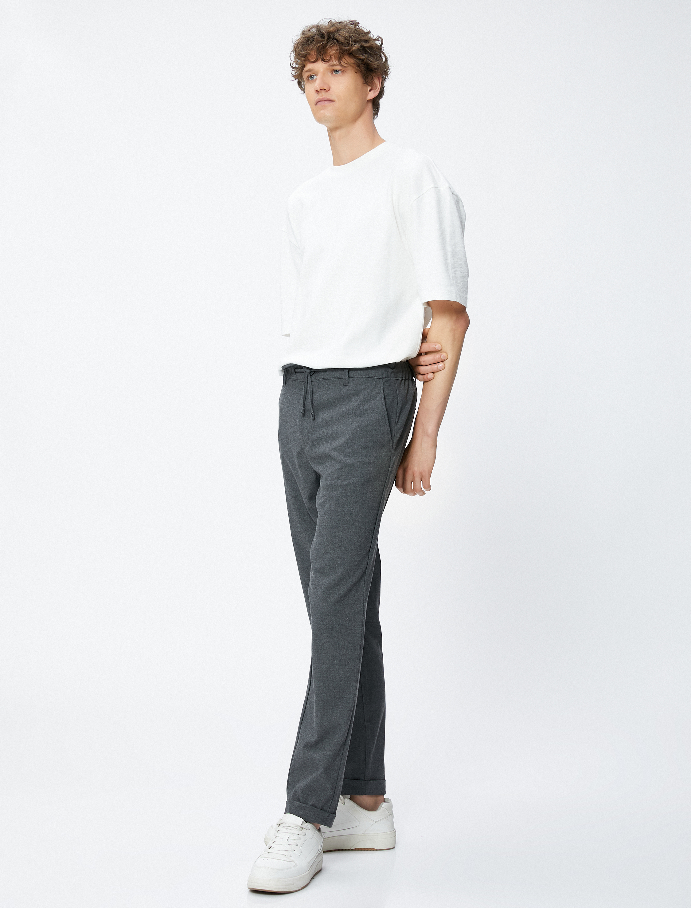   Beli Bağcıklı Pantolon Slim Fit Cep Detaylı Viskon Karışımlı