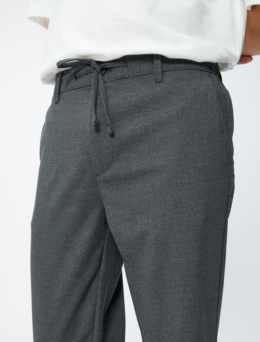   Beli Bağcıklı Pantolon Slim Fit Cep Detaylı Viskon Karışımlı