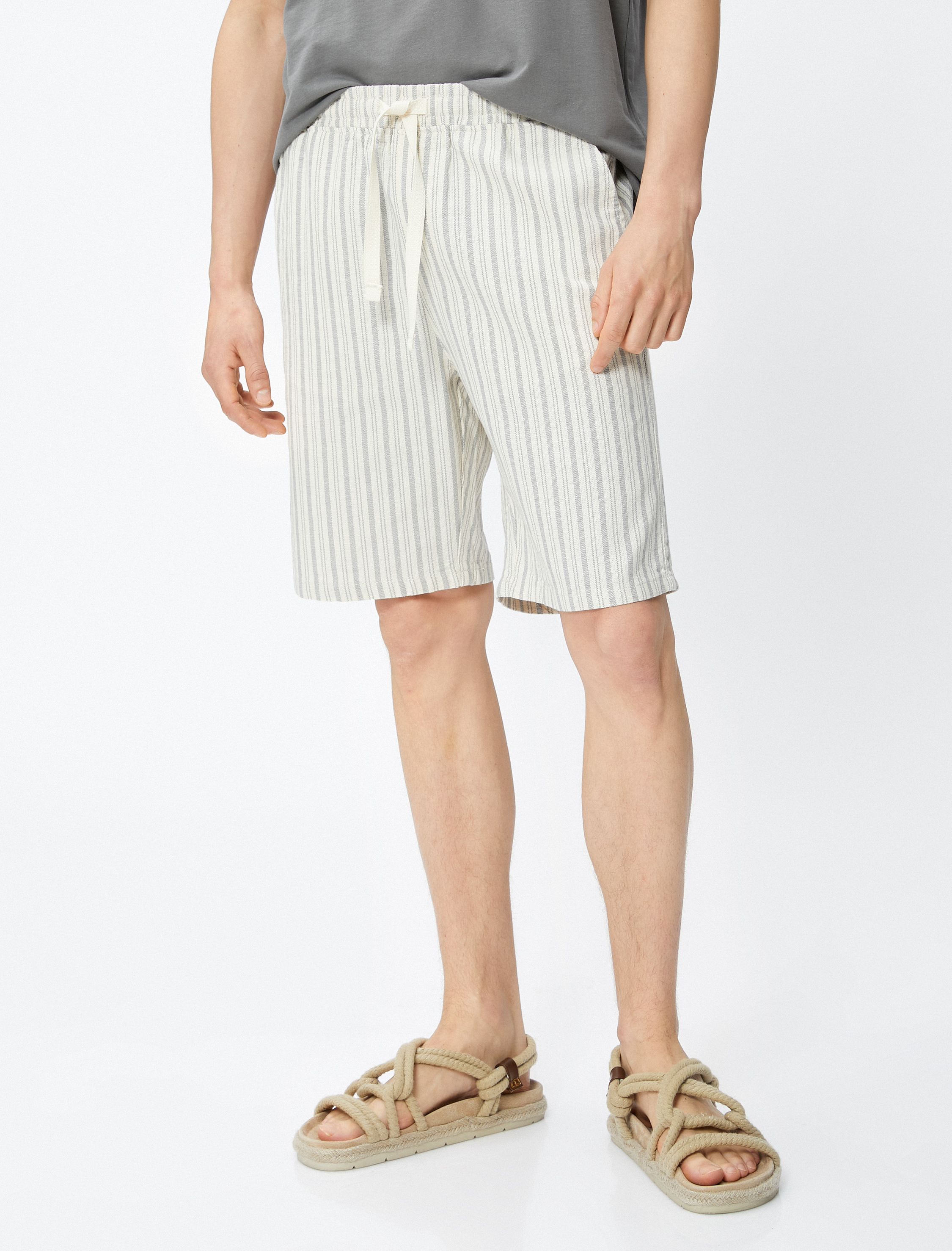   Chino Şort Beli Bağcıklı Cepli Pamuklu