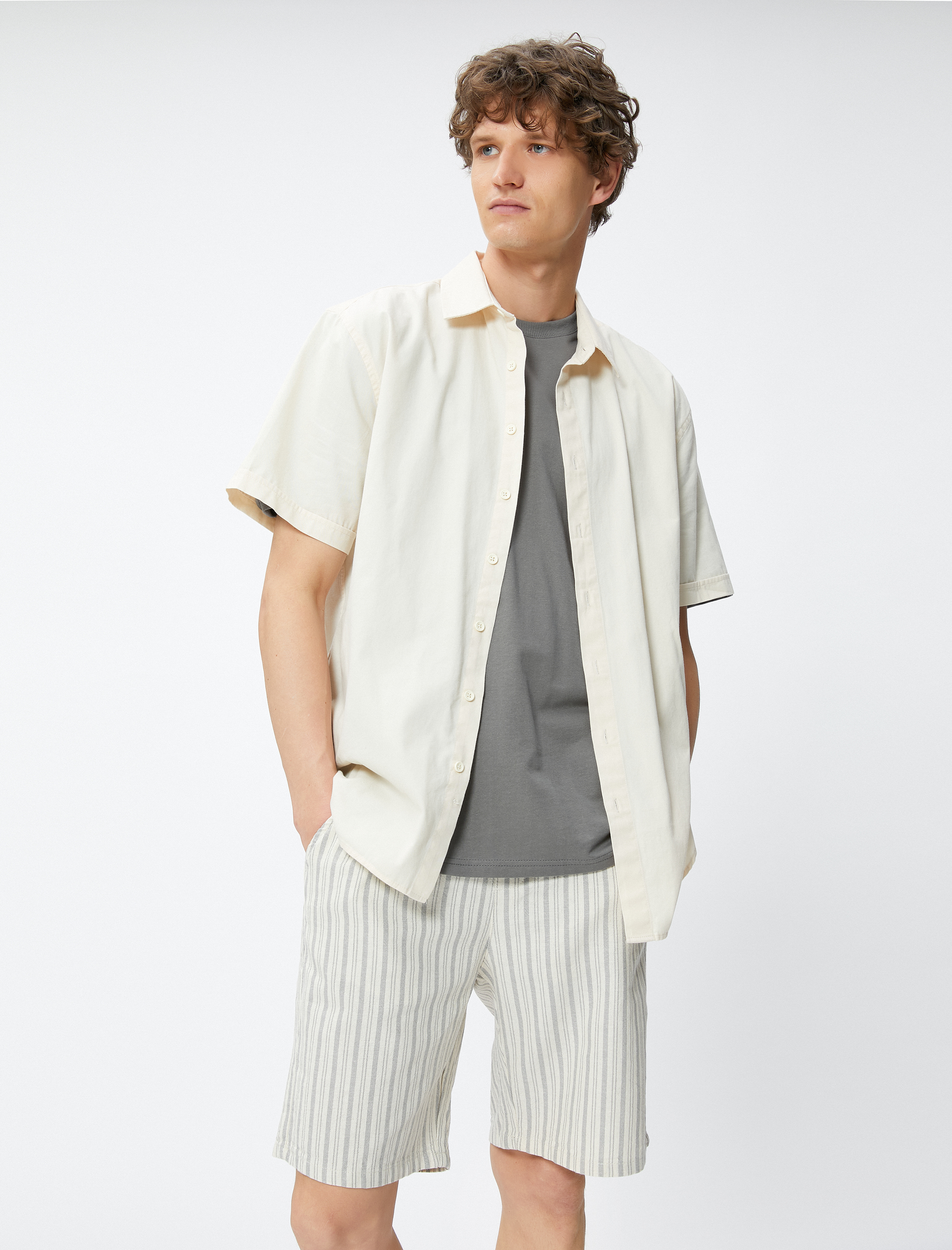   Chino Şort Beli Bağcıklı Cepli Pamuklu