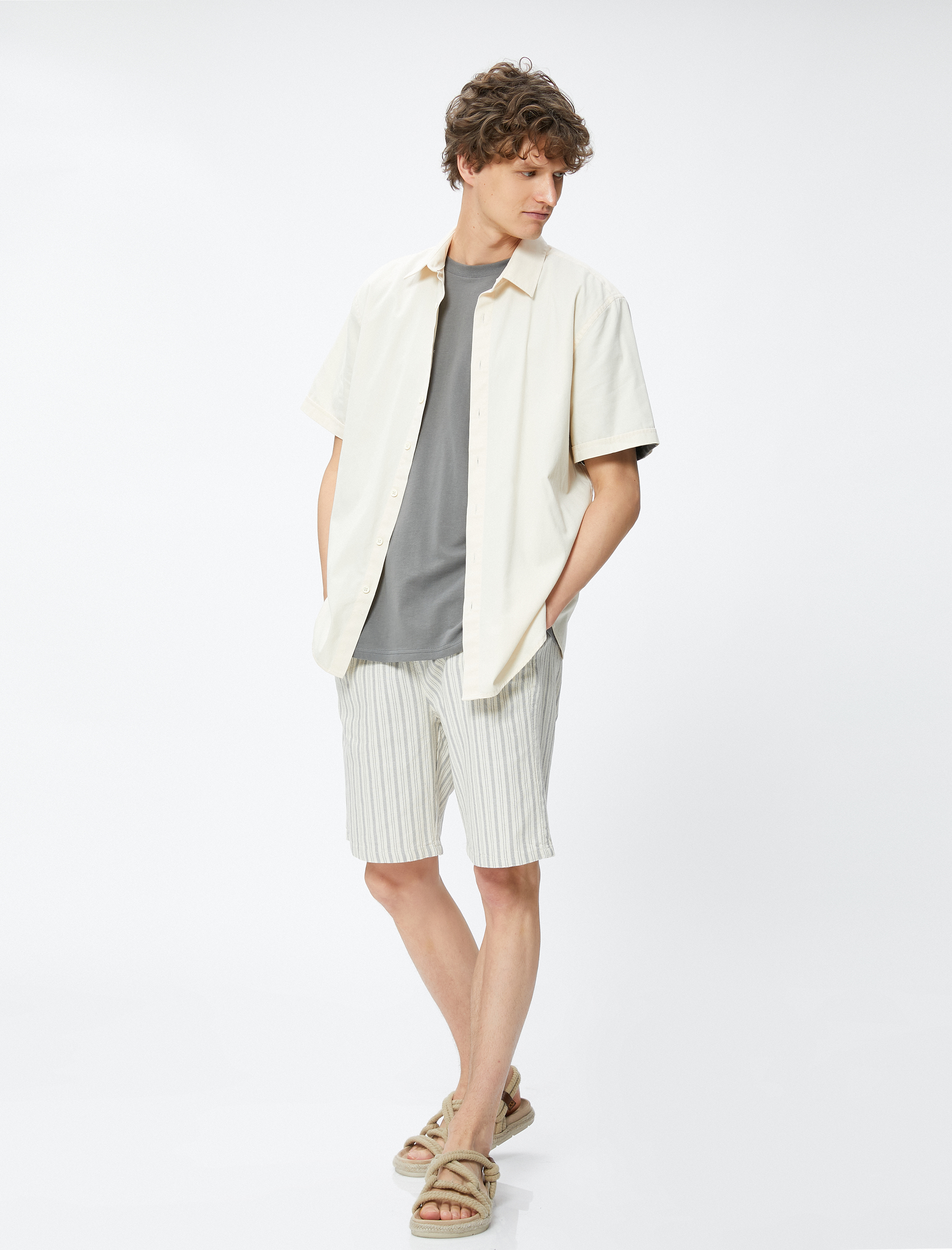   Chino Şort Beli Bağcıklı Cepli Pamuklu