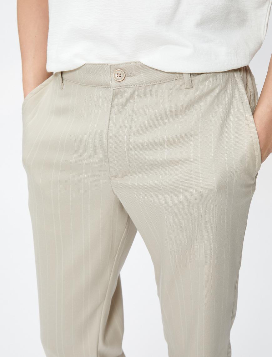   Kumaş Pantolon Slim Fit Düğmeli Cep Detaylı Viskon Karışımlı