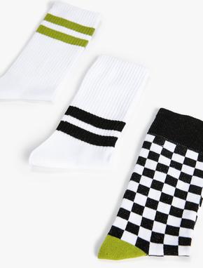 3'lü Tenis Soket Çorap Seti Dama Desenli