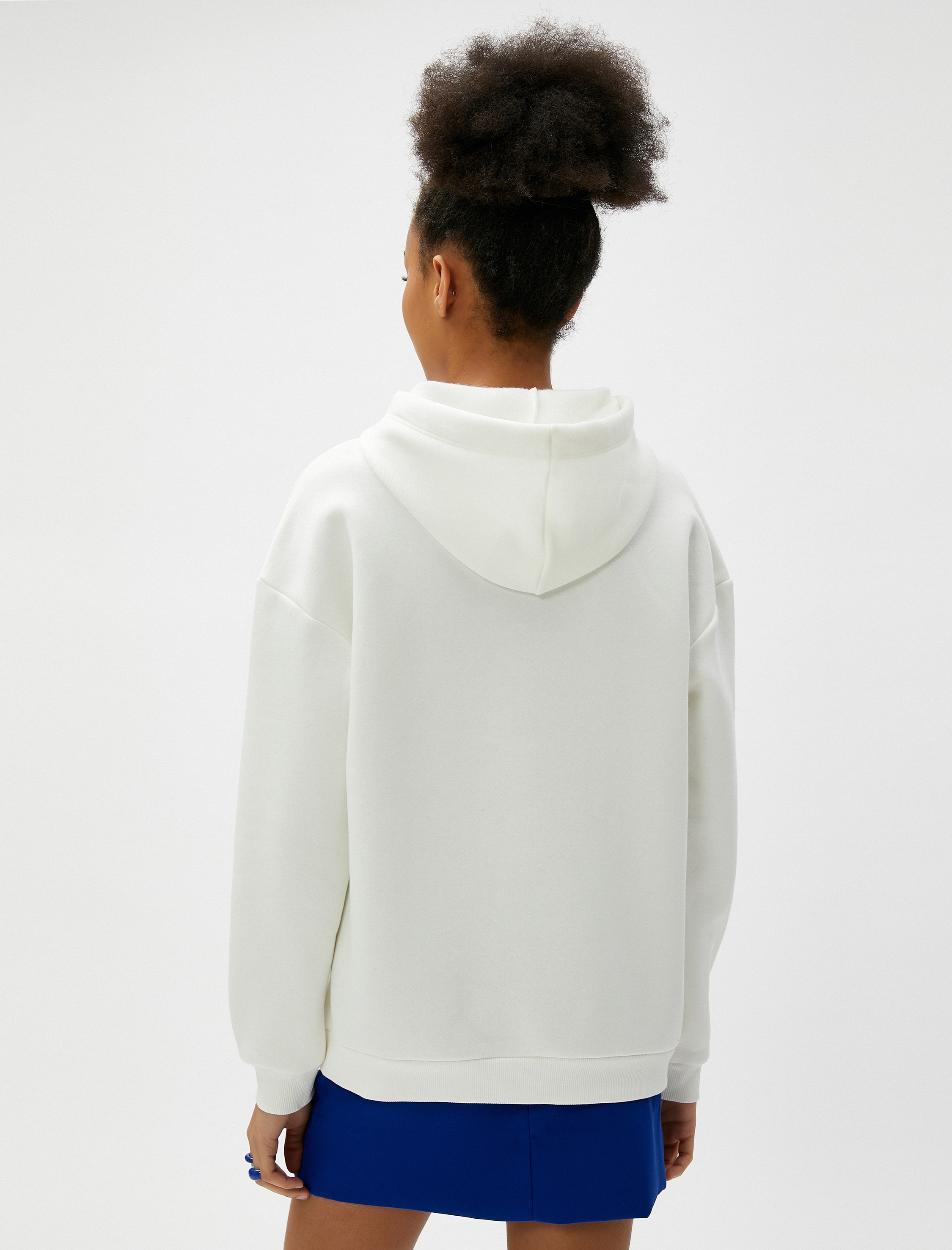   Şardonlu Oversize Kapüşonlu Sweatshirt Nakışlı Kolej Baskılı Uzun Kollu