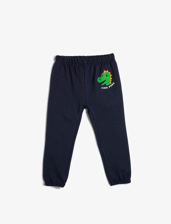 Erkek Bebek Jogger Eşofman Altı Beli Lastikli Dinozor Baskılı