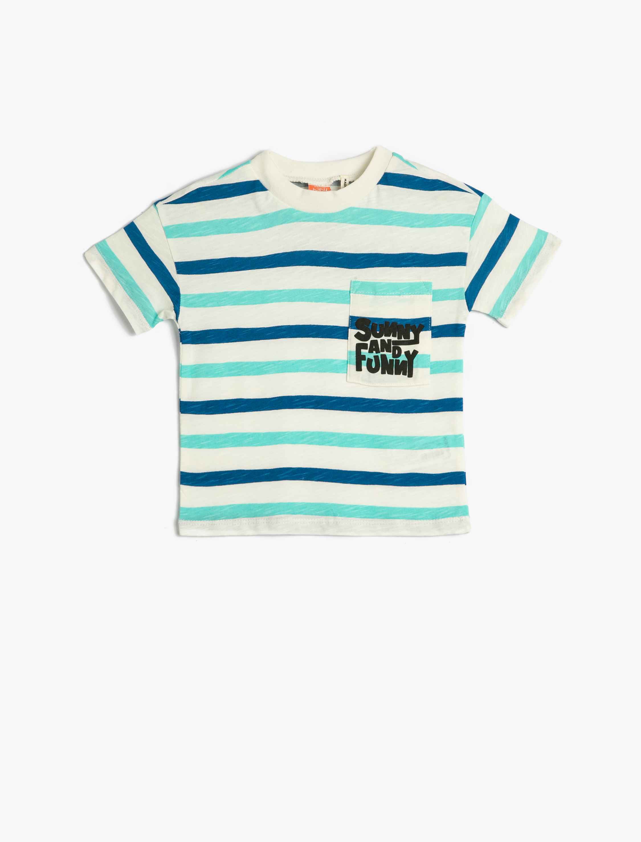  Erkek Bebek Kısa Kollu Tişört Cep Detaylı Bisiklet Yaka Baskılı