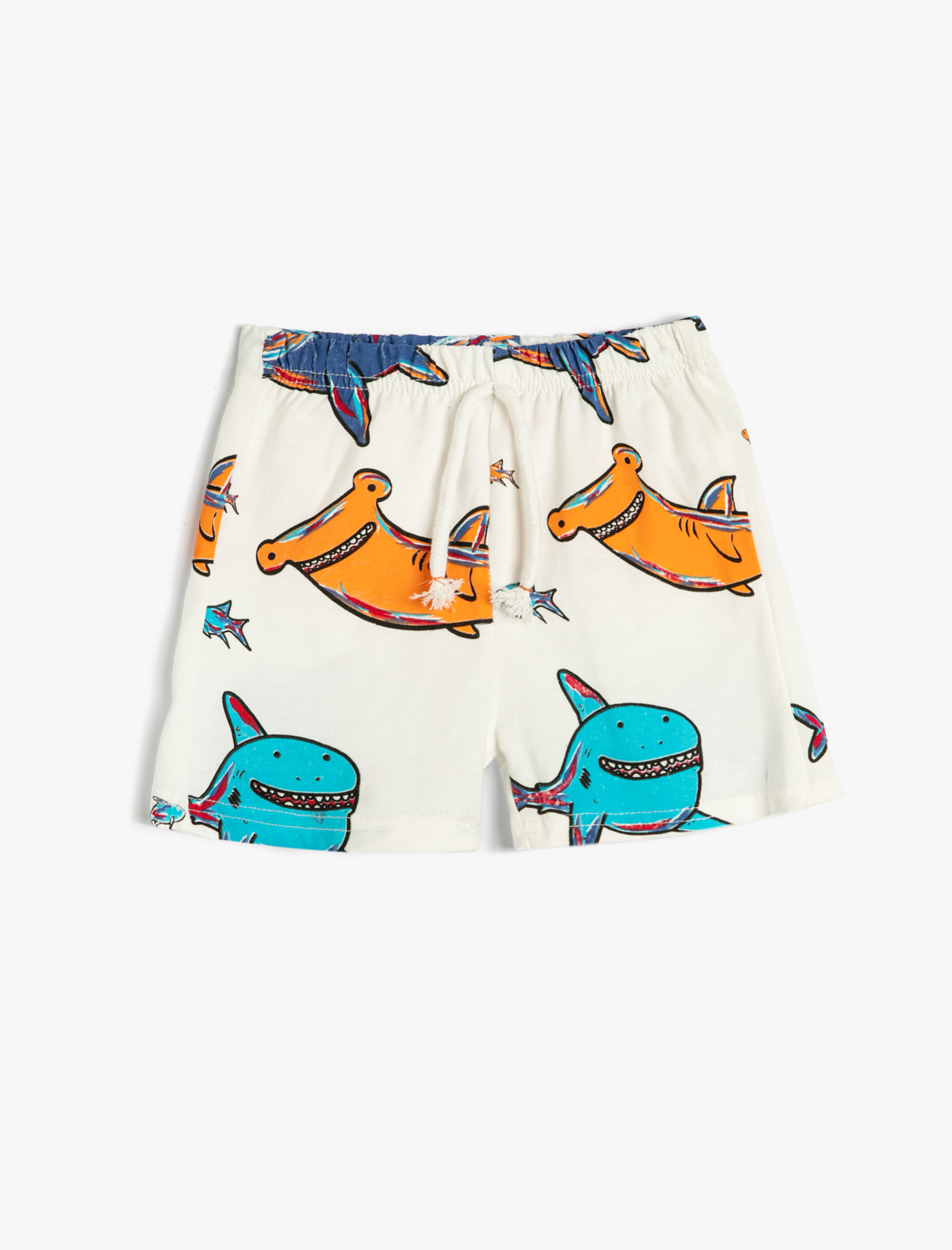  Erkek Bebek Şort Beli Bağlamalı Köpek Balığı Baskılı Pamuklu
