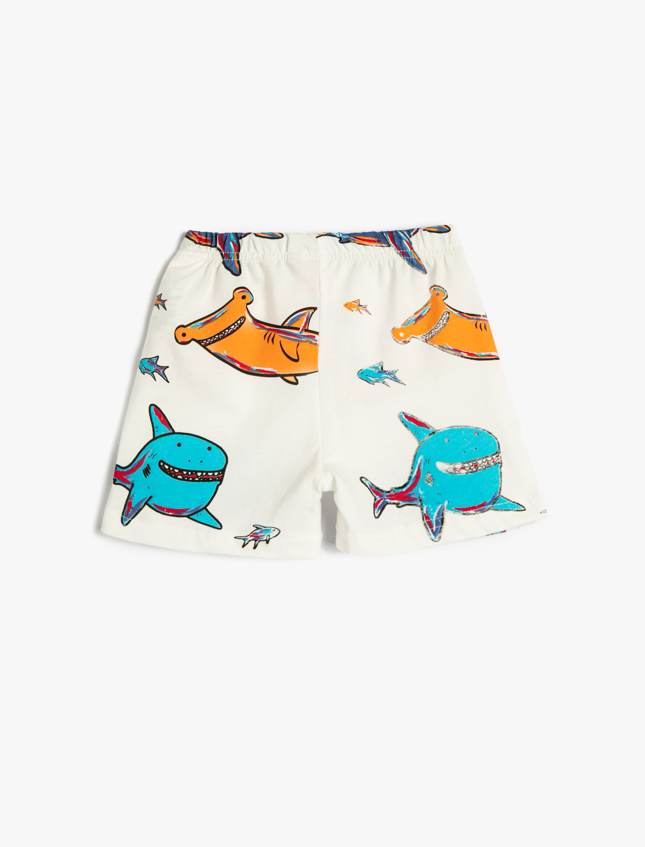  Erkek Bebek Şort Beli Bağlamalı Köpek Balığı Baskılı Pamuklu