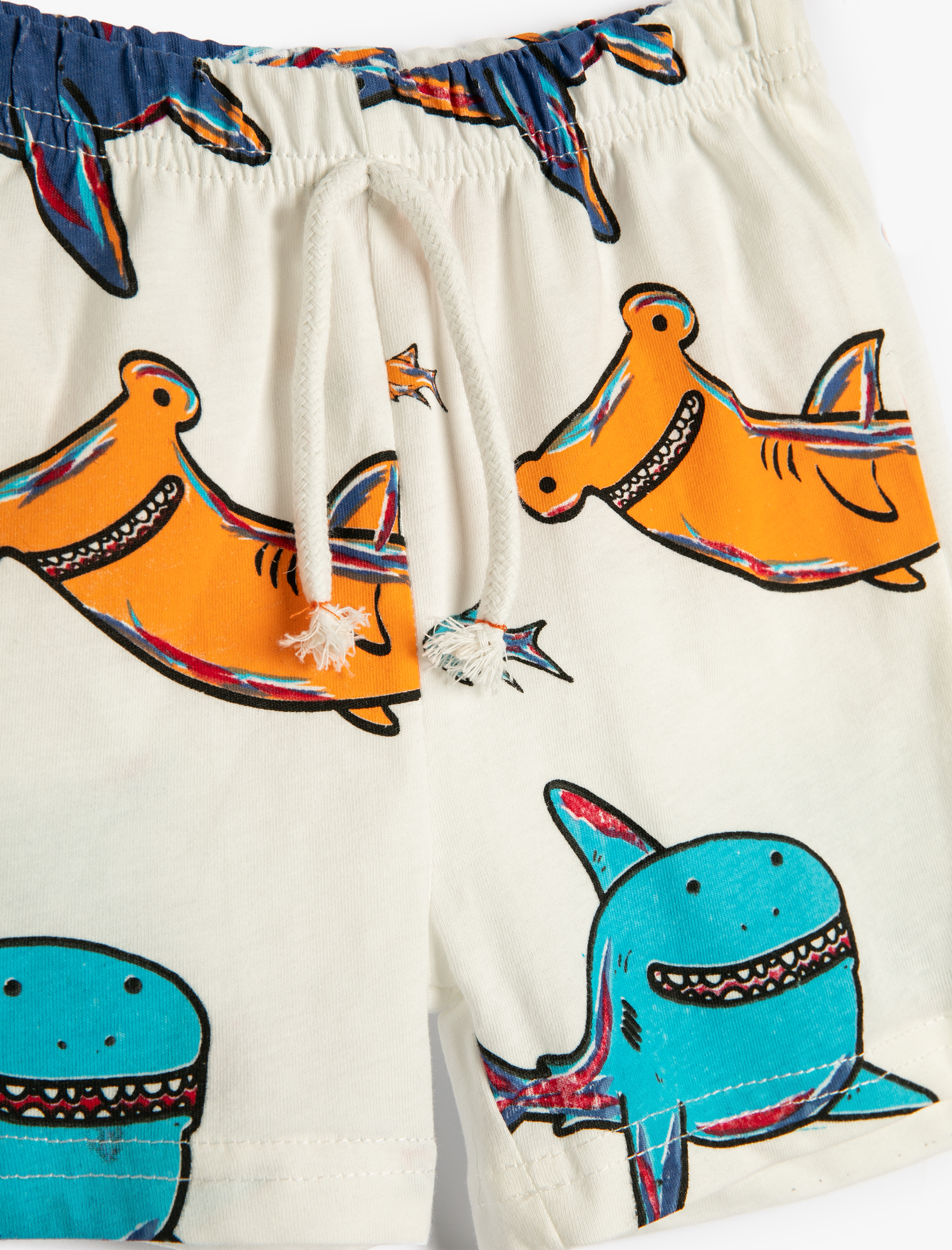  Erkek Bebek Şort Beli Bağlamalı Köpek Balığı Baskılı Pamuklu