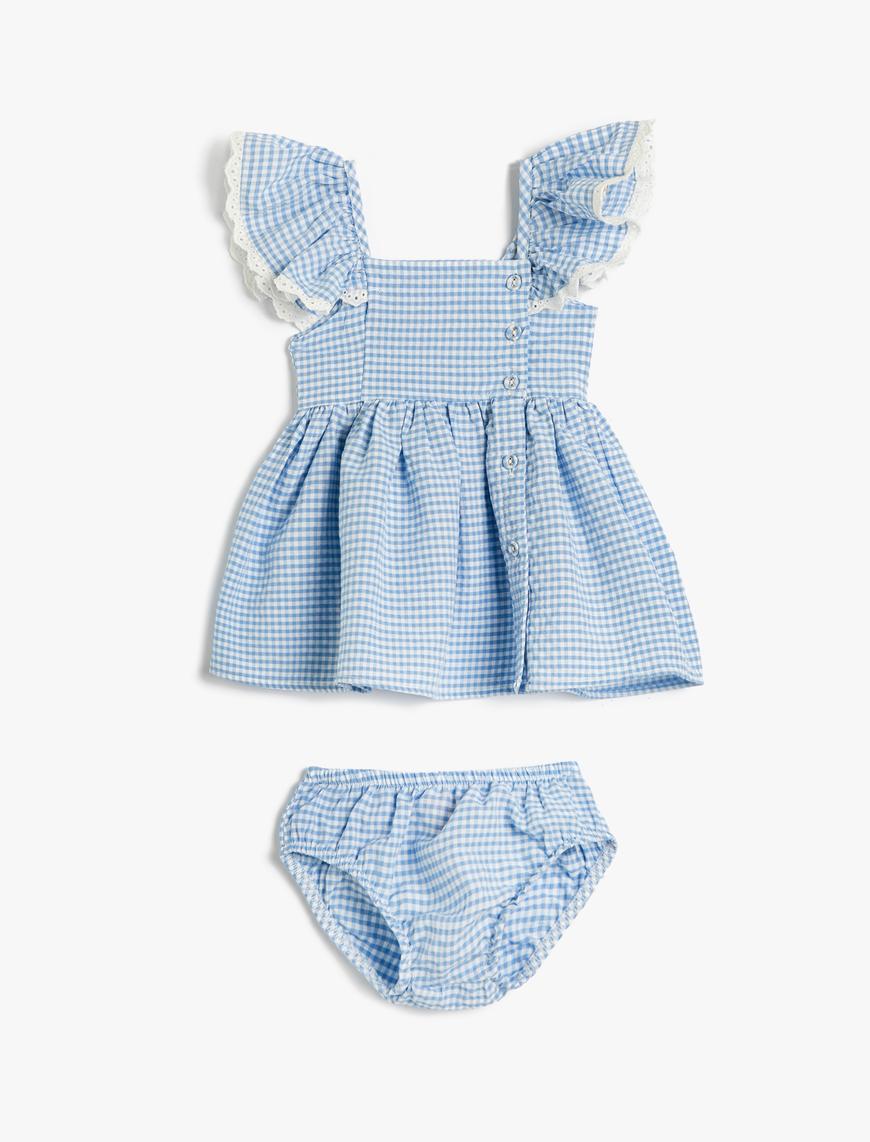  Kız Bebek Askılı Fırfırlı Elbise ve Külot 2 Parçalı