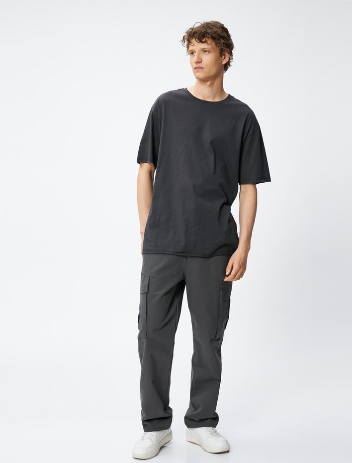  Oversize Tişört Basic Yarım Kollu Bisiklet Yaka
