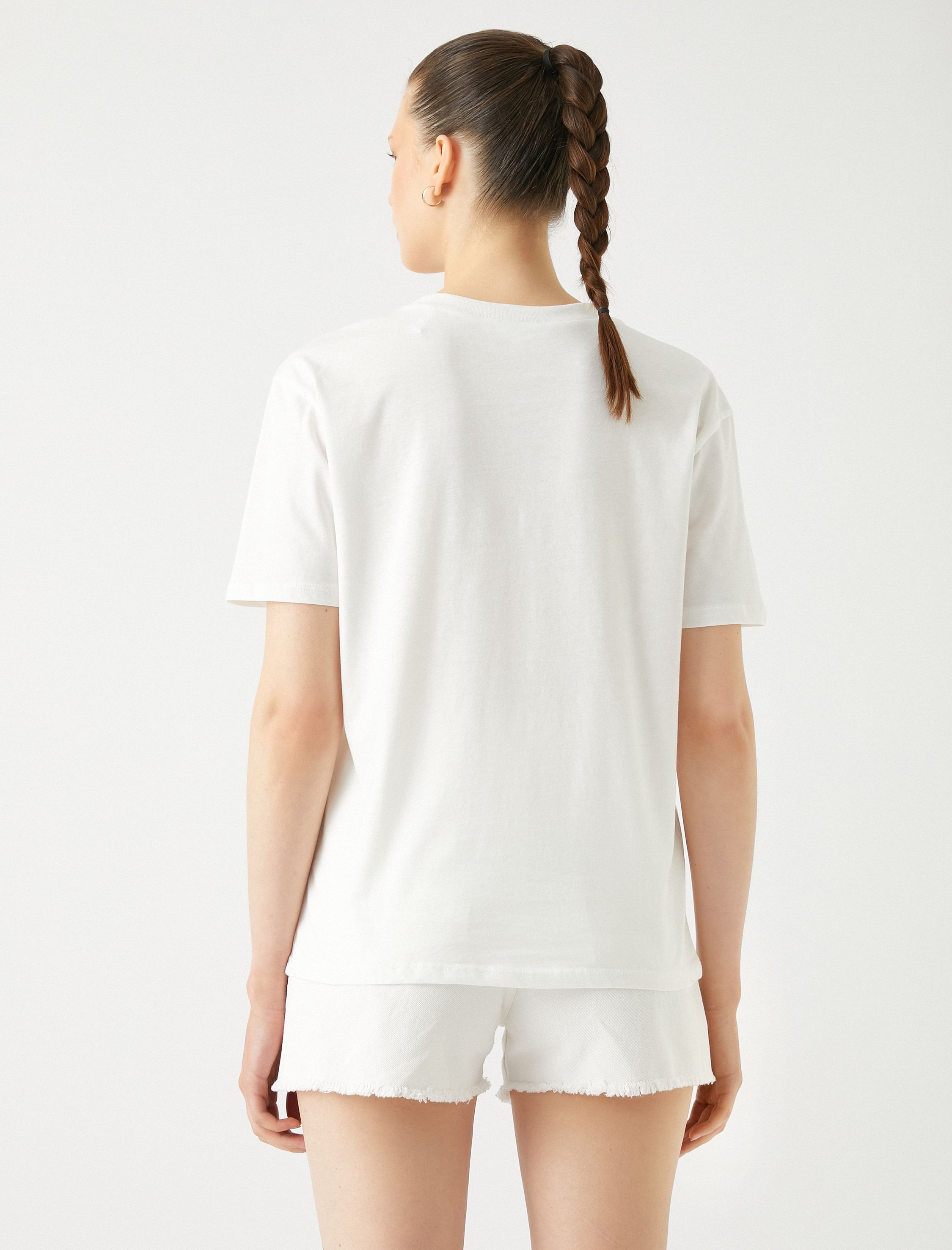   Baskılı Tişört Bisiklet Yaka Kısa Kollu Pamuklu