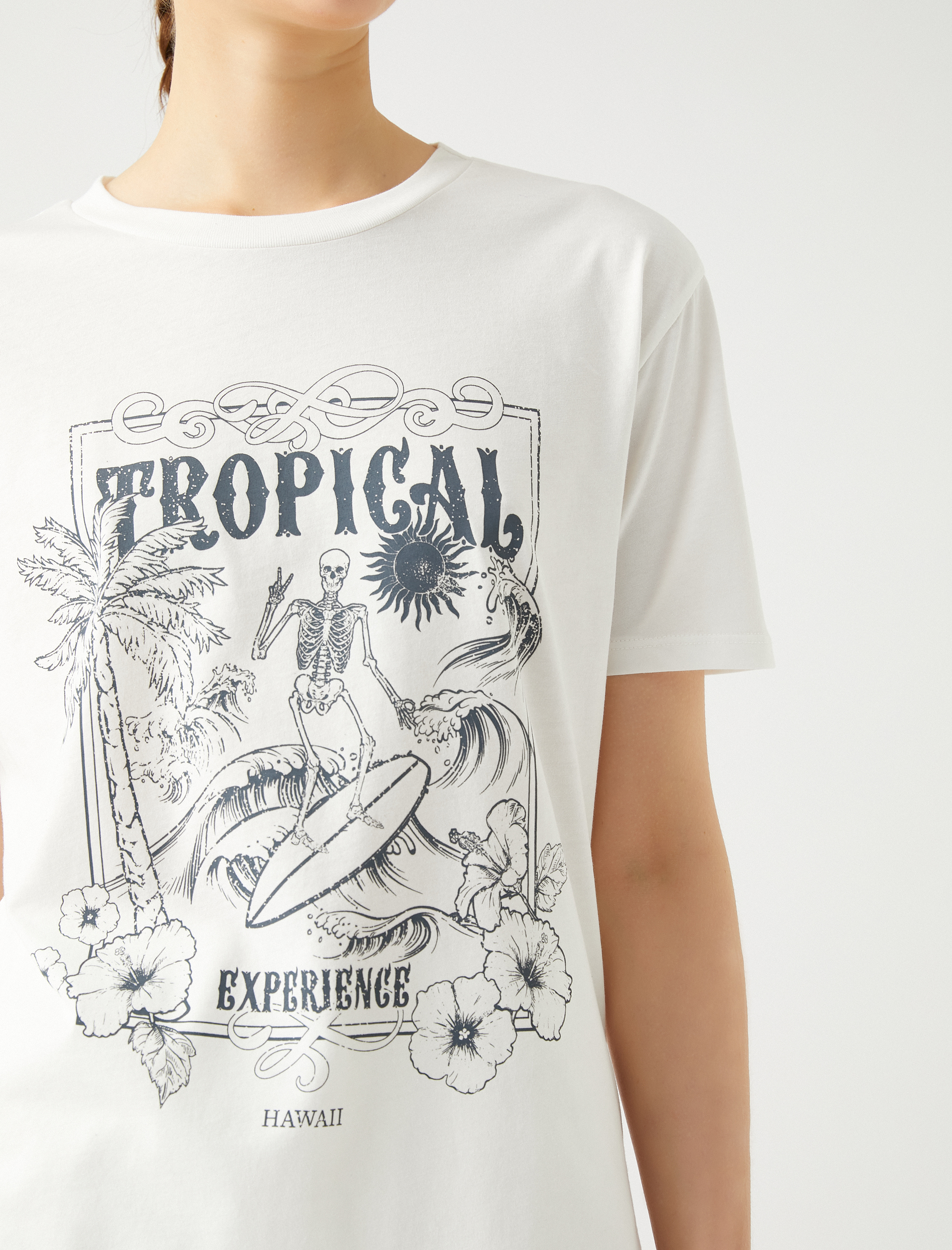   Baskılı Tişört Bisiklet Yaka Kısa Kollu Pamuklu