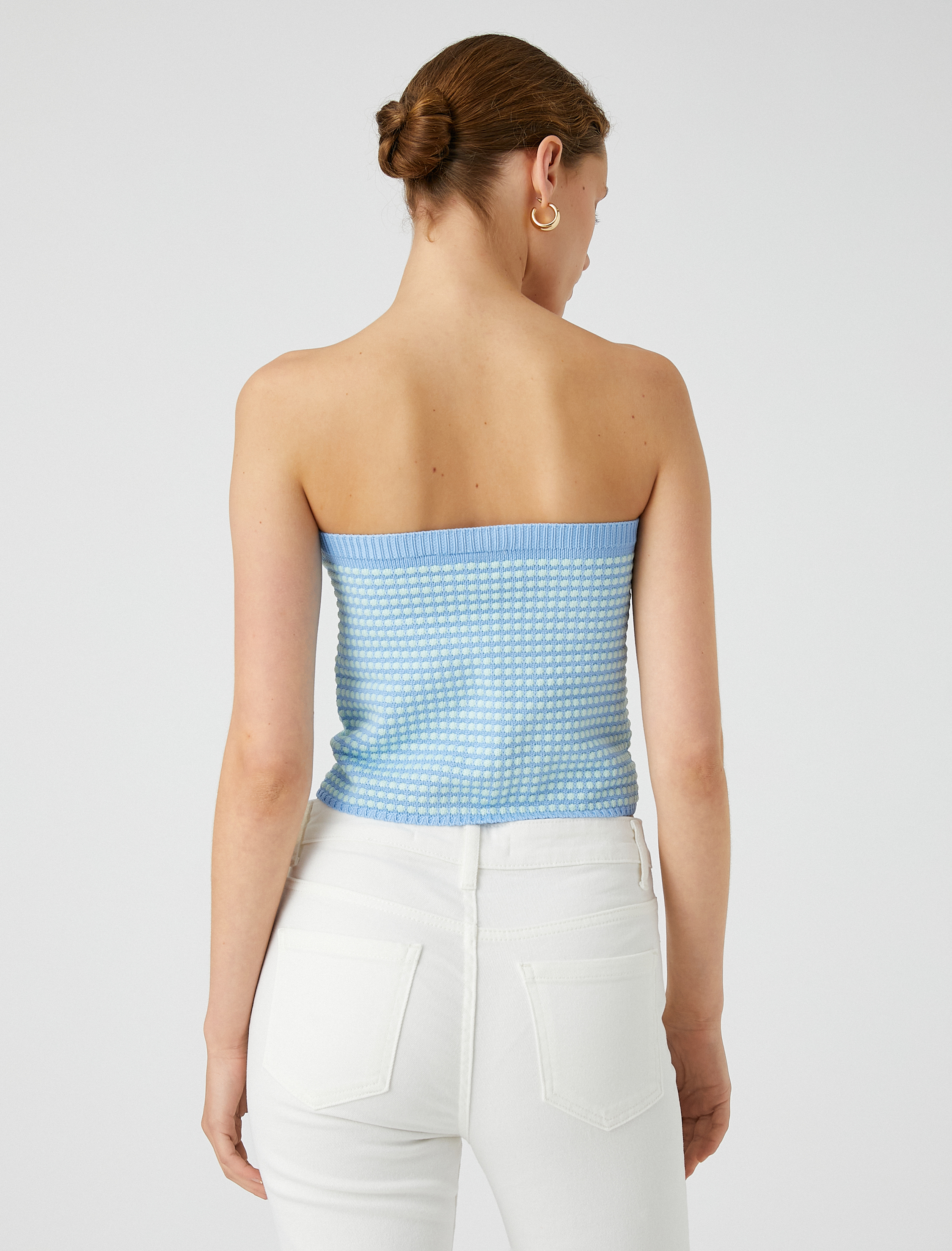 Melis Ağazat X Koton - Düğmeli Straplez Triko Crop Top