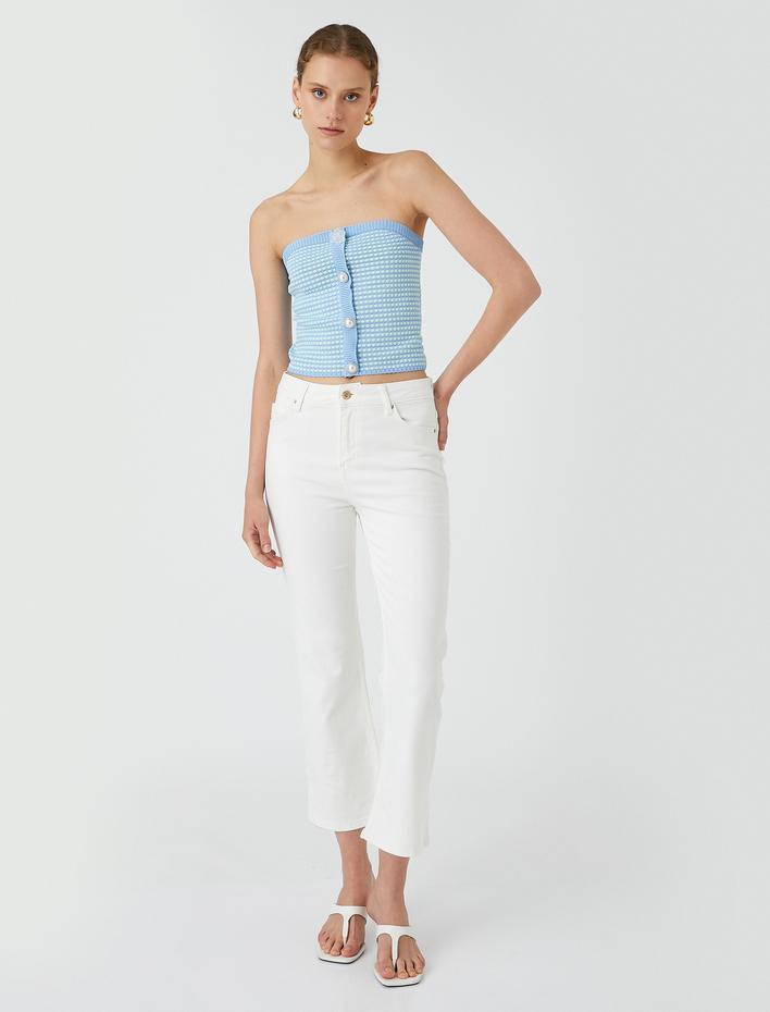  Melis Ağazat X Koton - Düğmeli Straplez Triko Crop Top