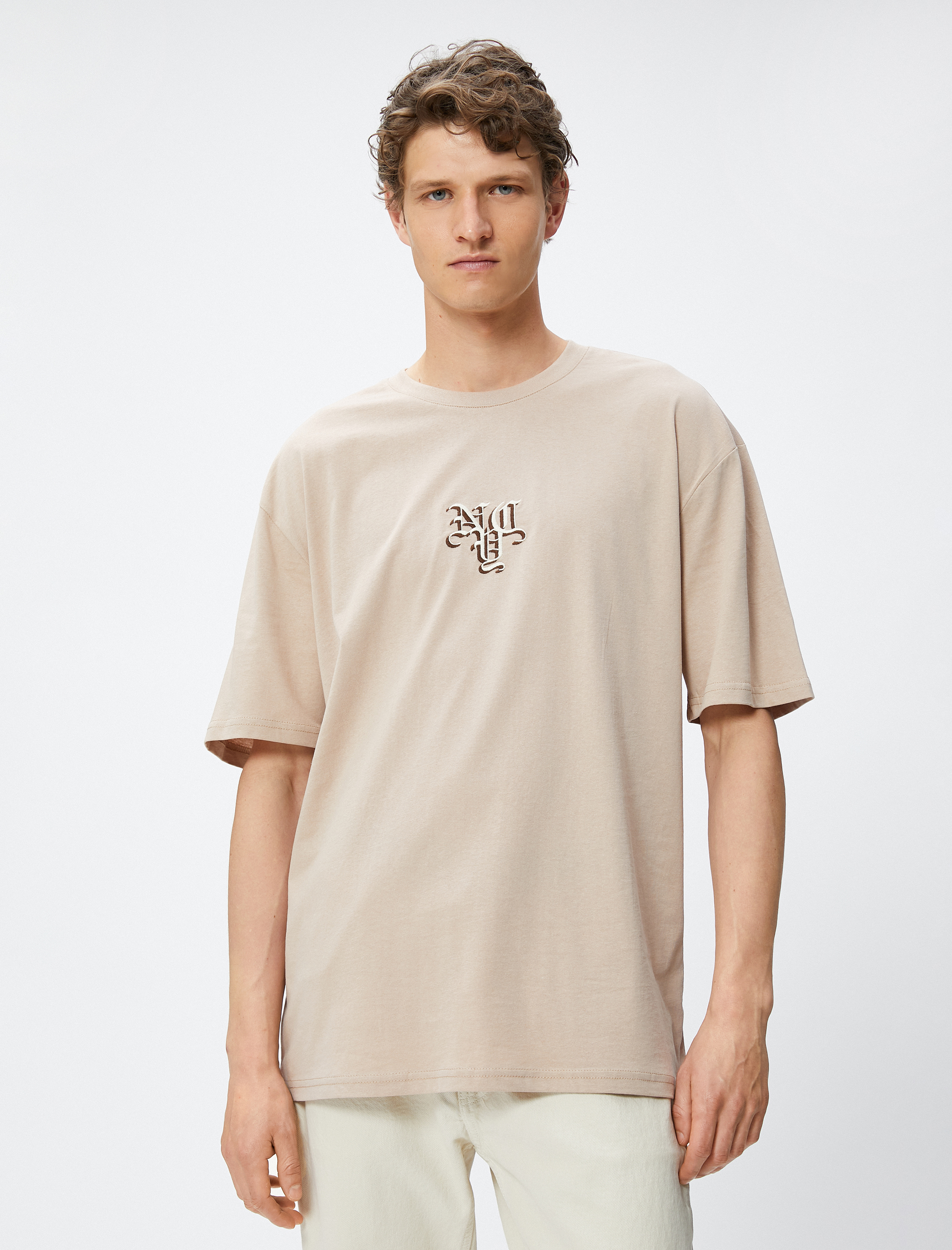   Oversize Tişört Grafiti Baskılı Bisiklet Yaka Pamuklu