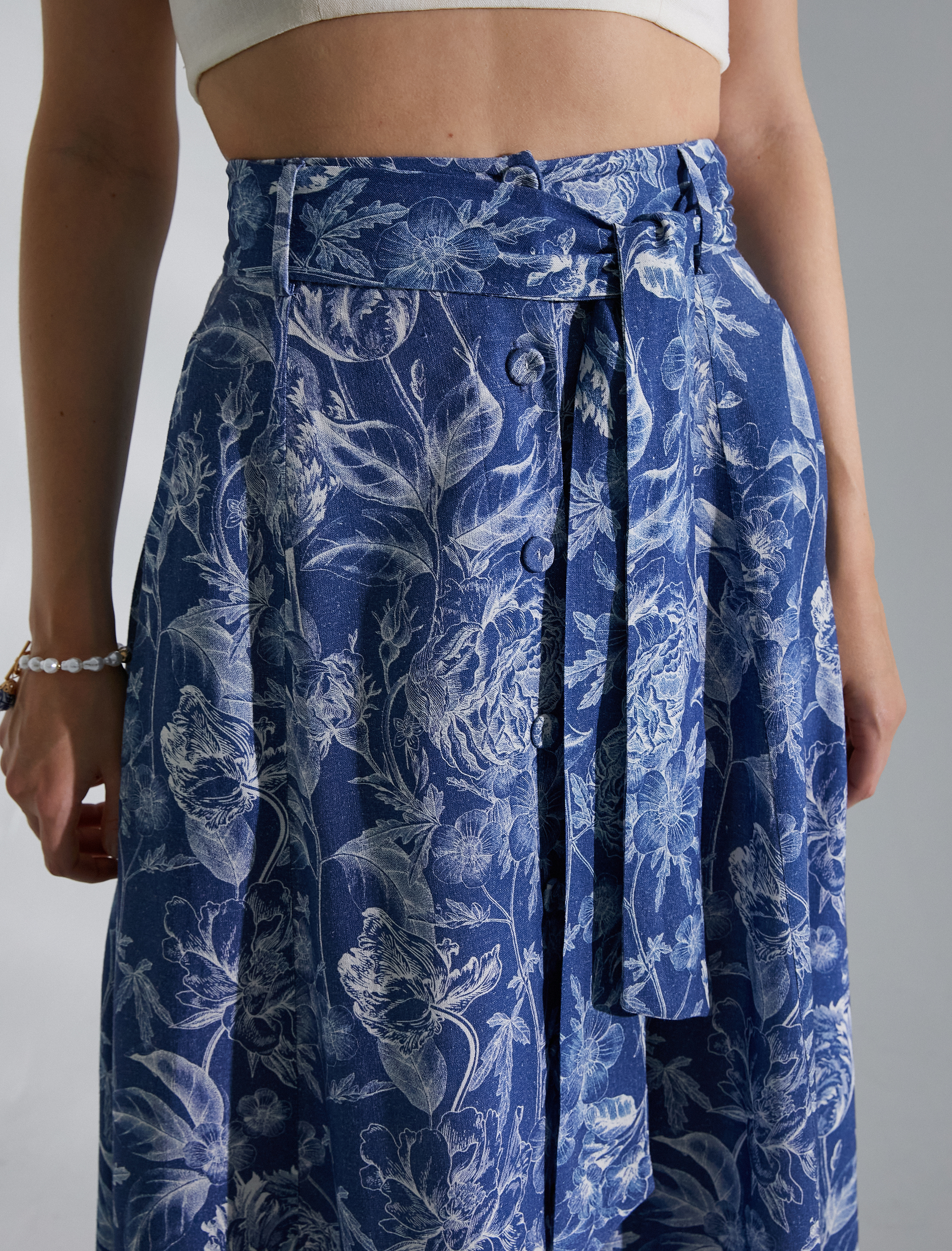   Melis Ağazat X Koton - Çiçekli Keten Karışımlı Midi Etek