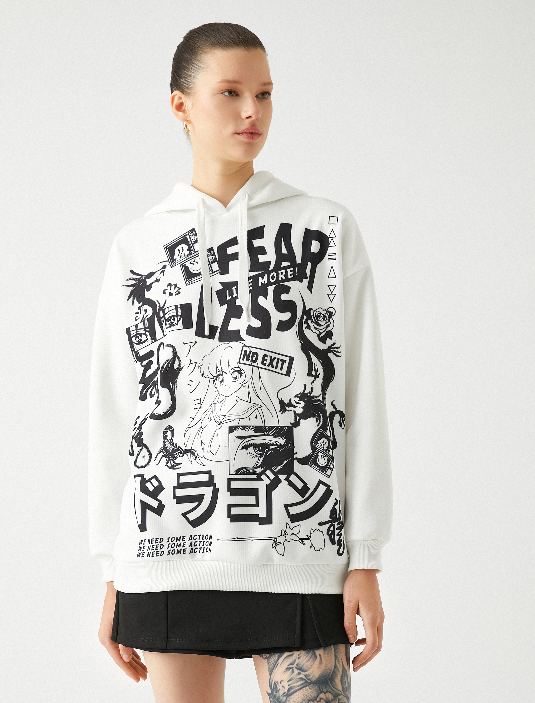   Oversize Anime Sweatshirt Kapüşonlu Sırt Baskılı