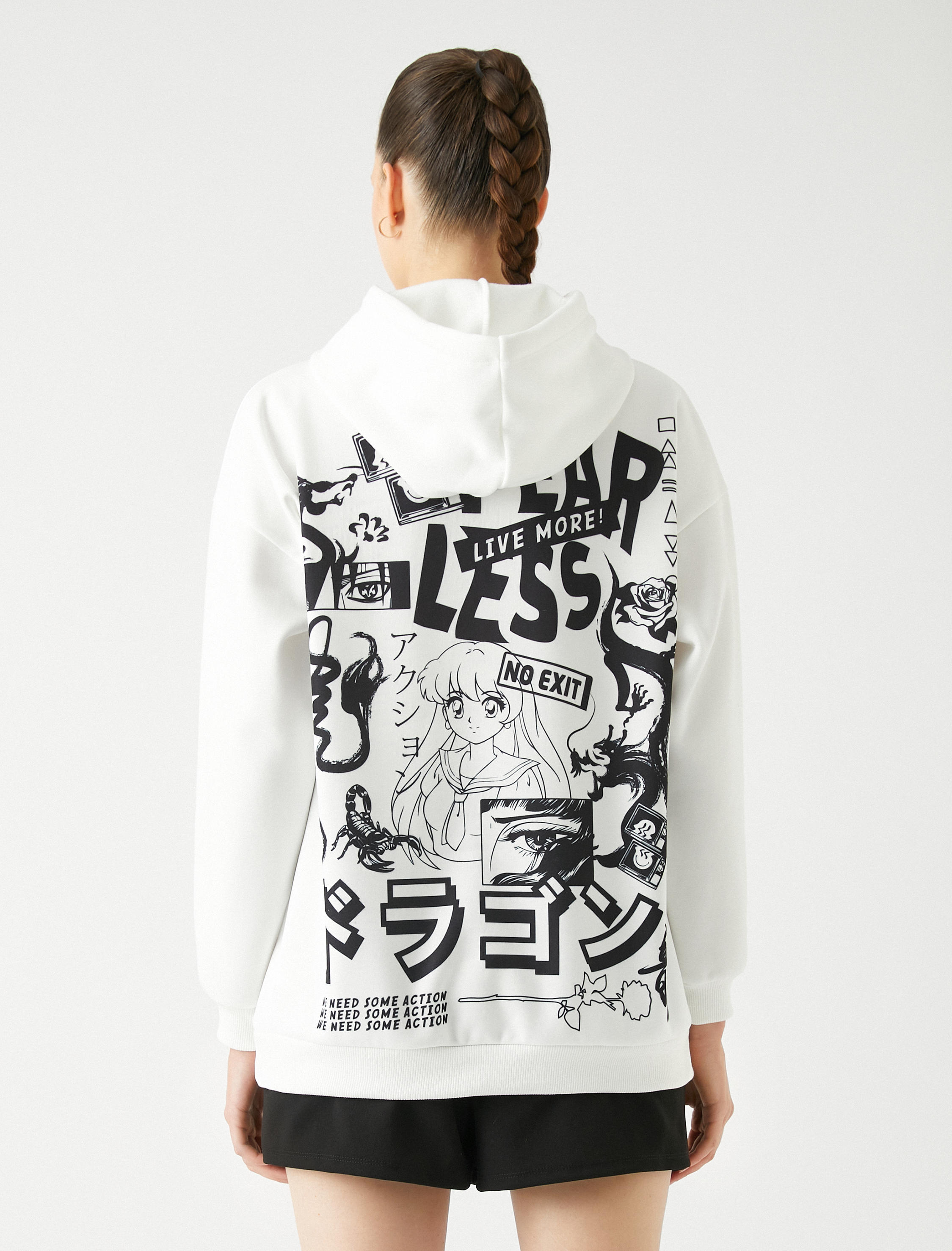   Oversize Anime Sweatshirt Kapüşonlu Sırt Baskılı