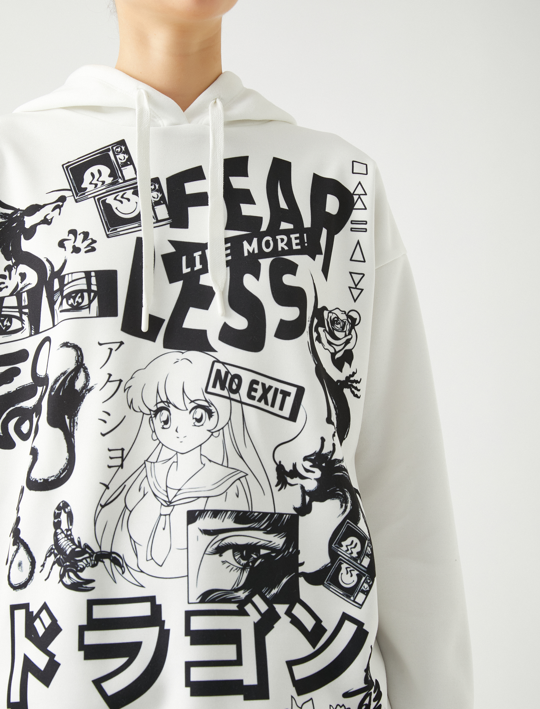   Oversize Anime Sweatshirt Kapüşonlu Sırt Baskılı