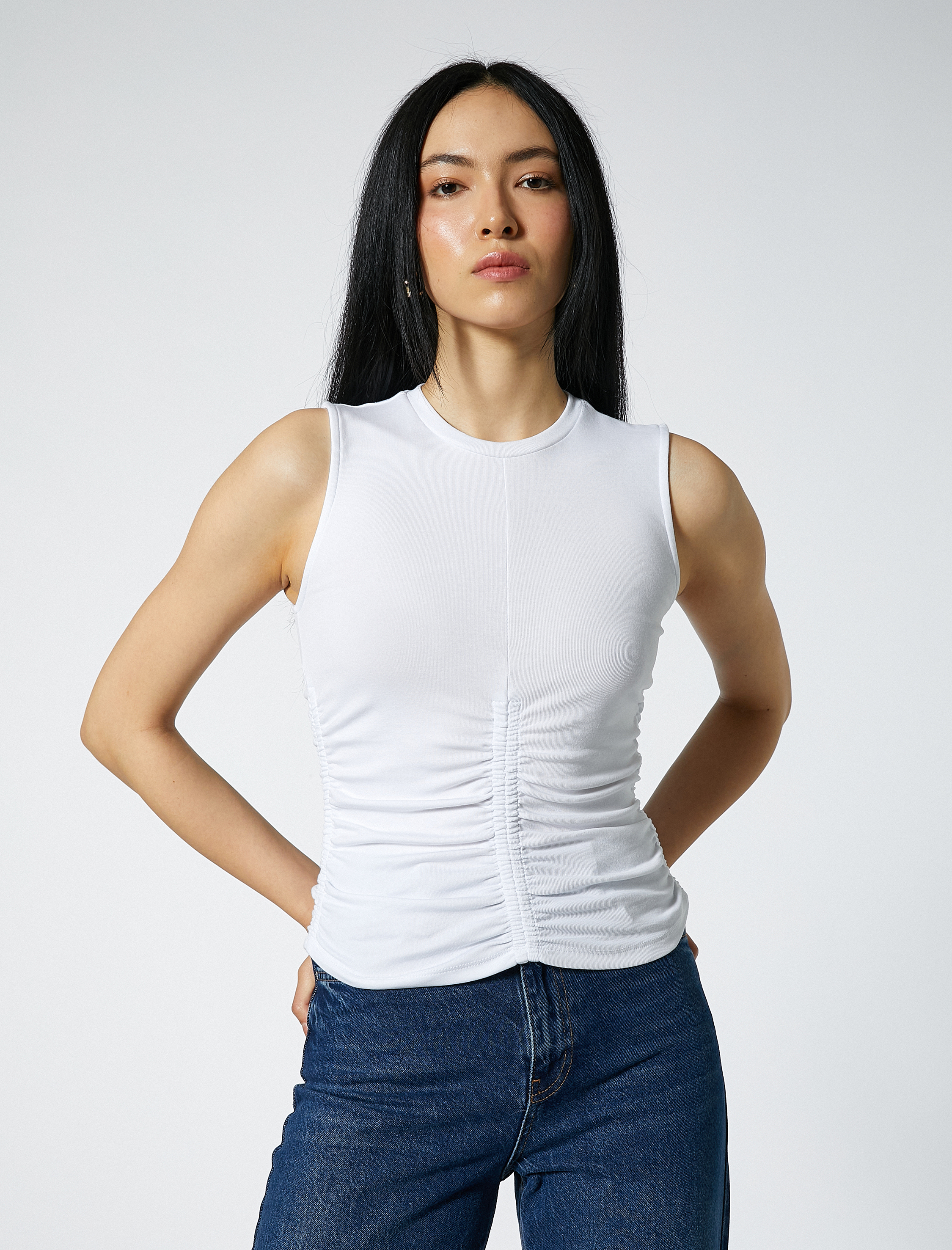   Kolsuz Bluz Slim Fit Büzgü Detaylı