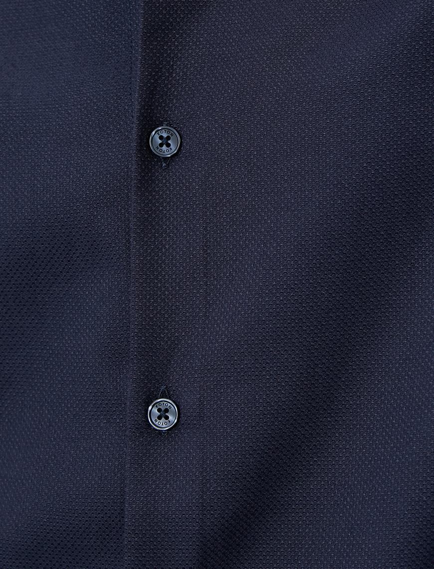   Basic Gömlek Yarım İtalyan Yaka Düğmeli Uzun Kollu Non Iron