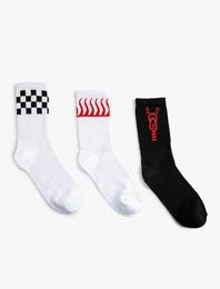 3'lü Soket Çorap Seti Dama Desenli Çok Renkli
