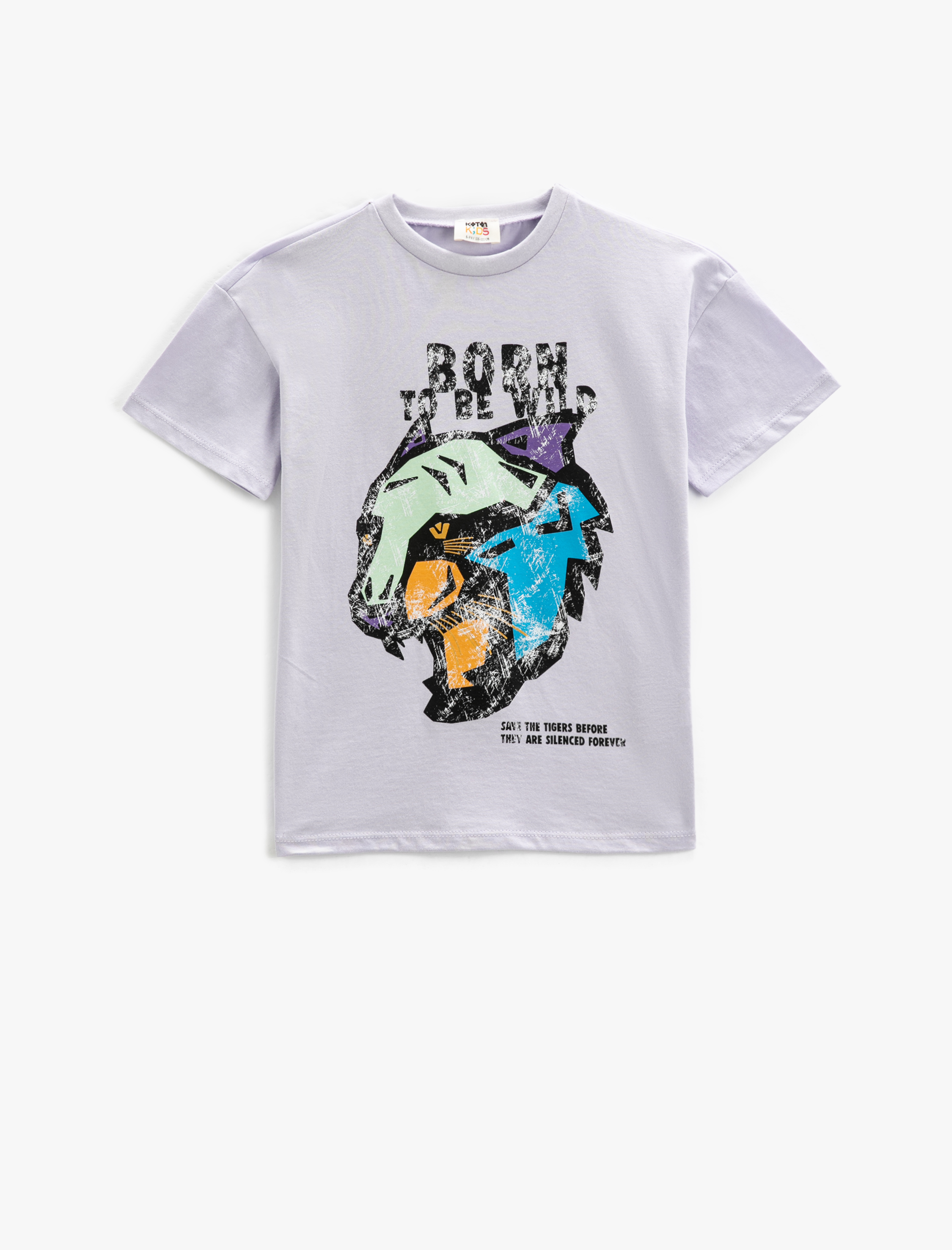  Erkek Çocuk Tişört Kaplan Baskılı Kısa Kollu Bisiklet Yaka