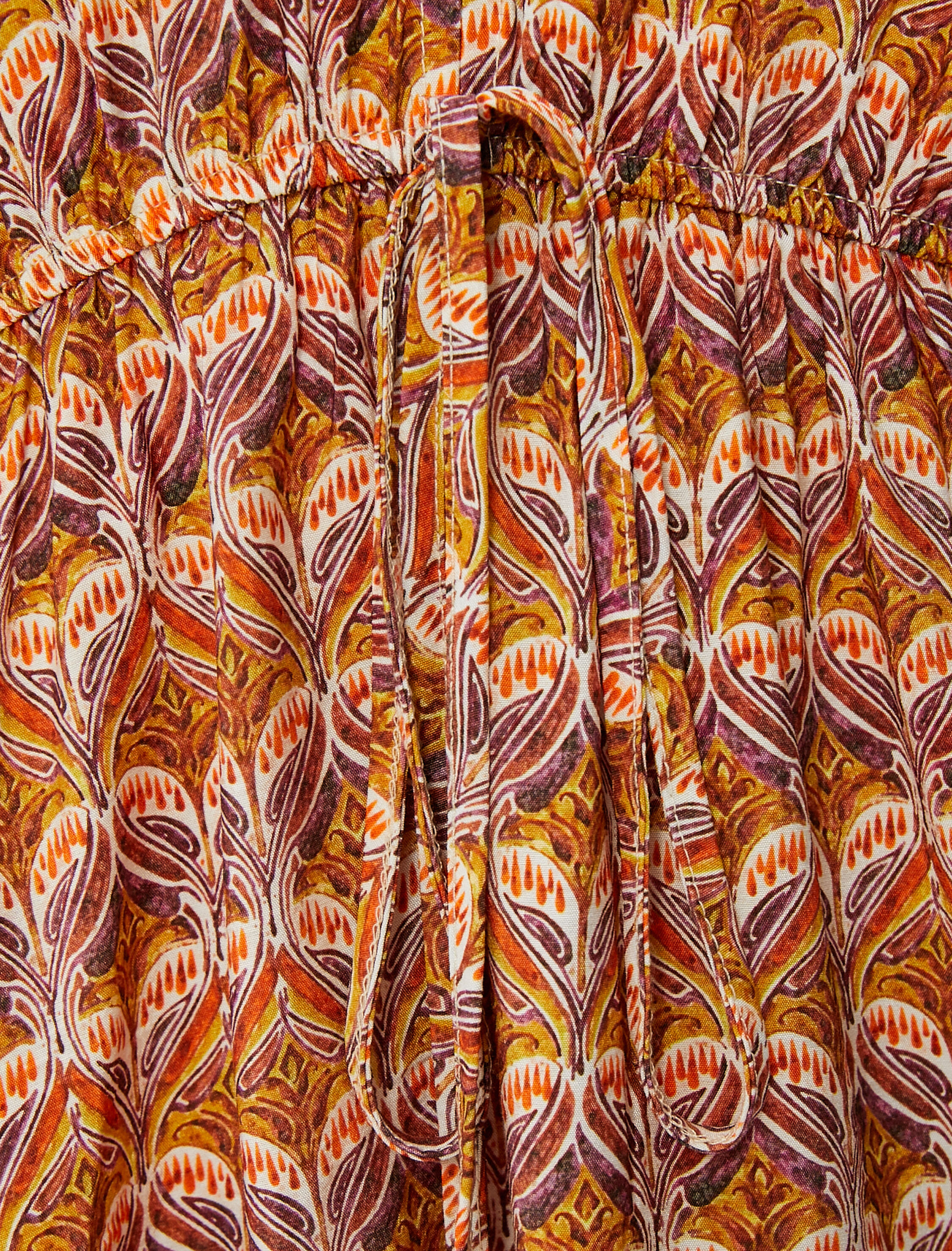   Etnik Baskılı Katlı Mini Elbise V Yaka