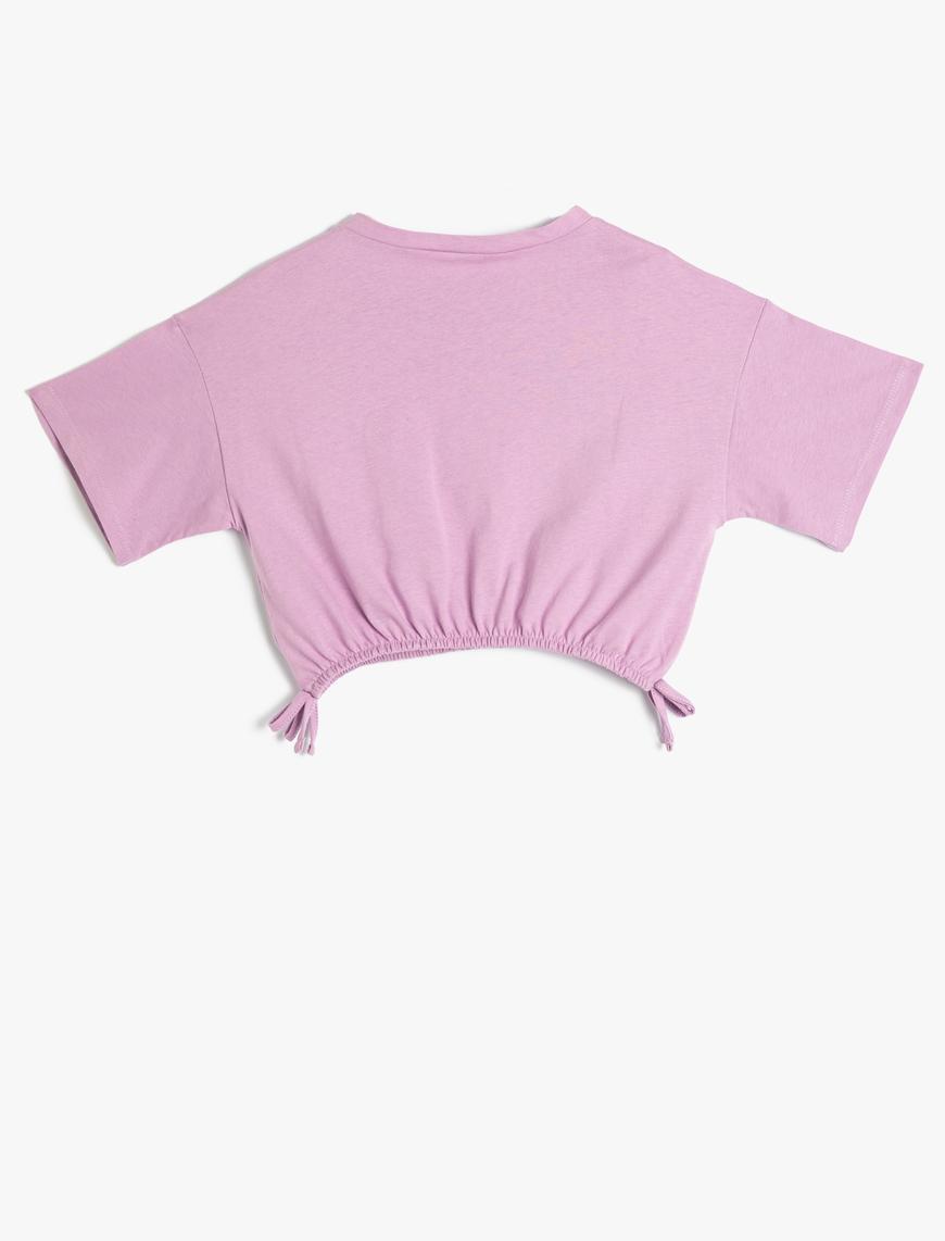  Kız Çocuk Crop Oversize Tişört Kısa Kollu Beli Elastic Pamuklu