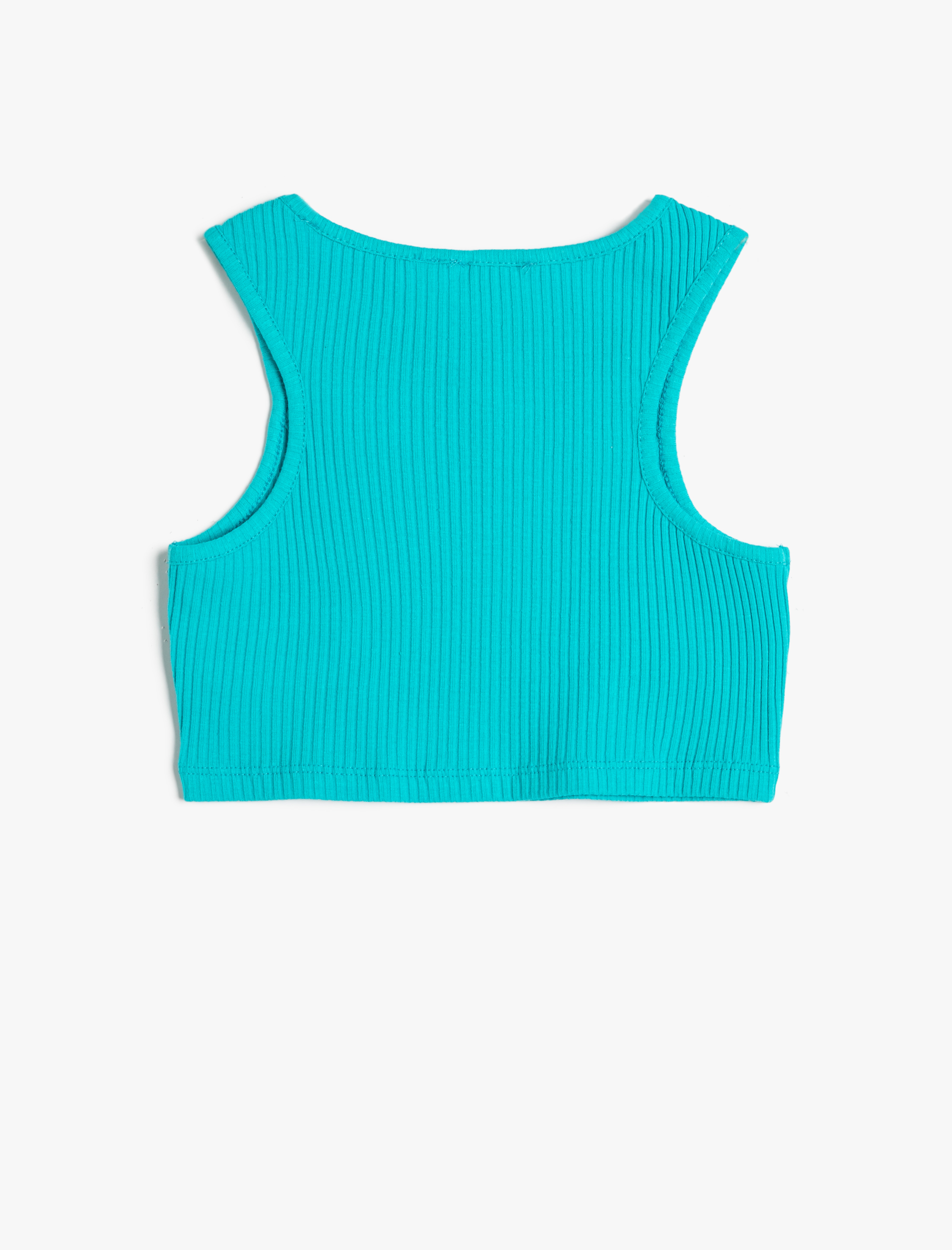  Kız Çocuk Crop Üst Pencere Detaylı Kolsuz Yuvarlak Yaka Ribanalı Pamuklu