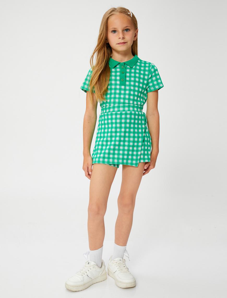  Kız Çocuk Polo Tişört Crop Kısa Kollu Düğme Detaylı Dar Kalıp