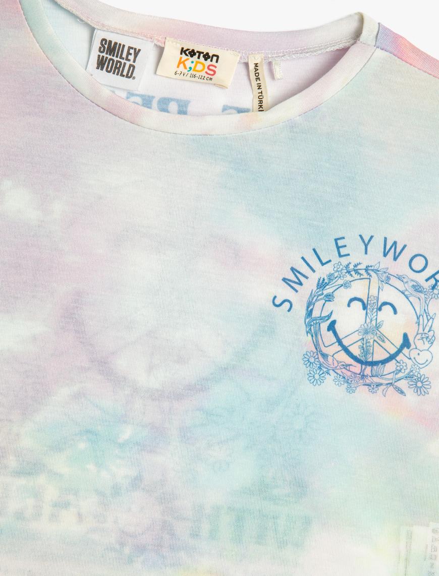  Kız Çocuk Arkası Baskılı SmileyWorld® Tişört Lisanslı Batik Desenli