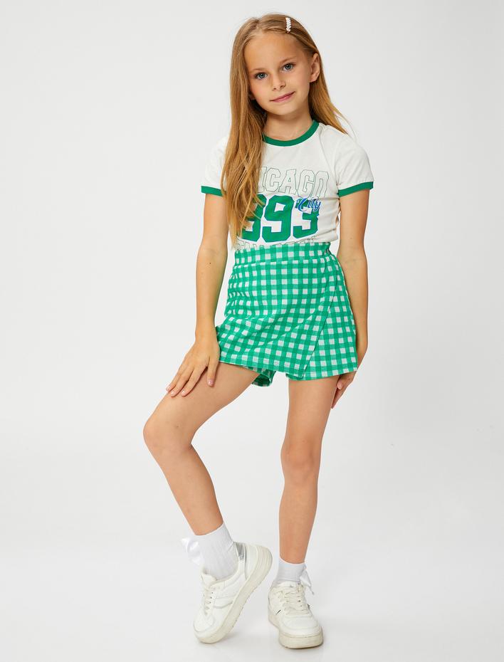 Kız Çocuk Tişört Kolej Temalı Baskılı Kısa Kollu Bisiklet Yaka Pamuklu