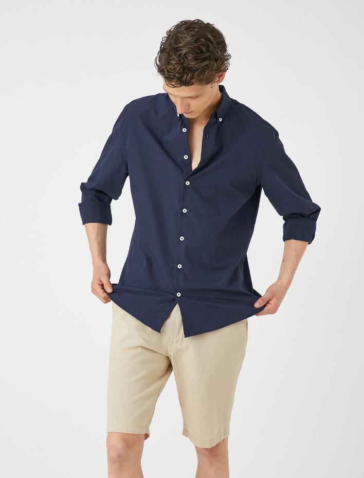  Klasik Yaka Gömlek Düğmeli Uzun Kollu