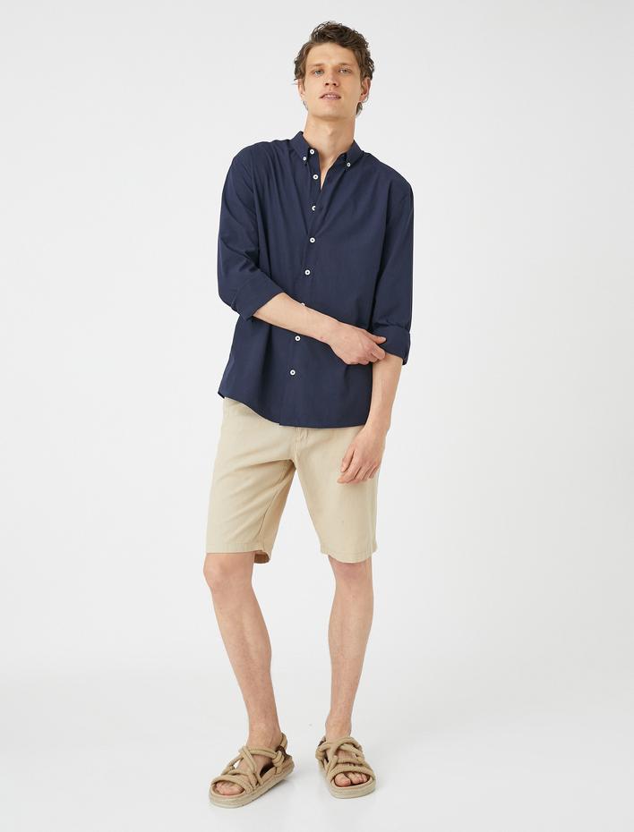  Klasik Yaka Gömlek Düğmeli Uzun Kollu